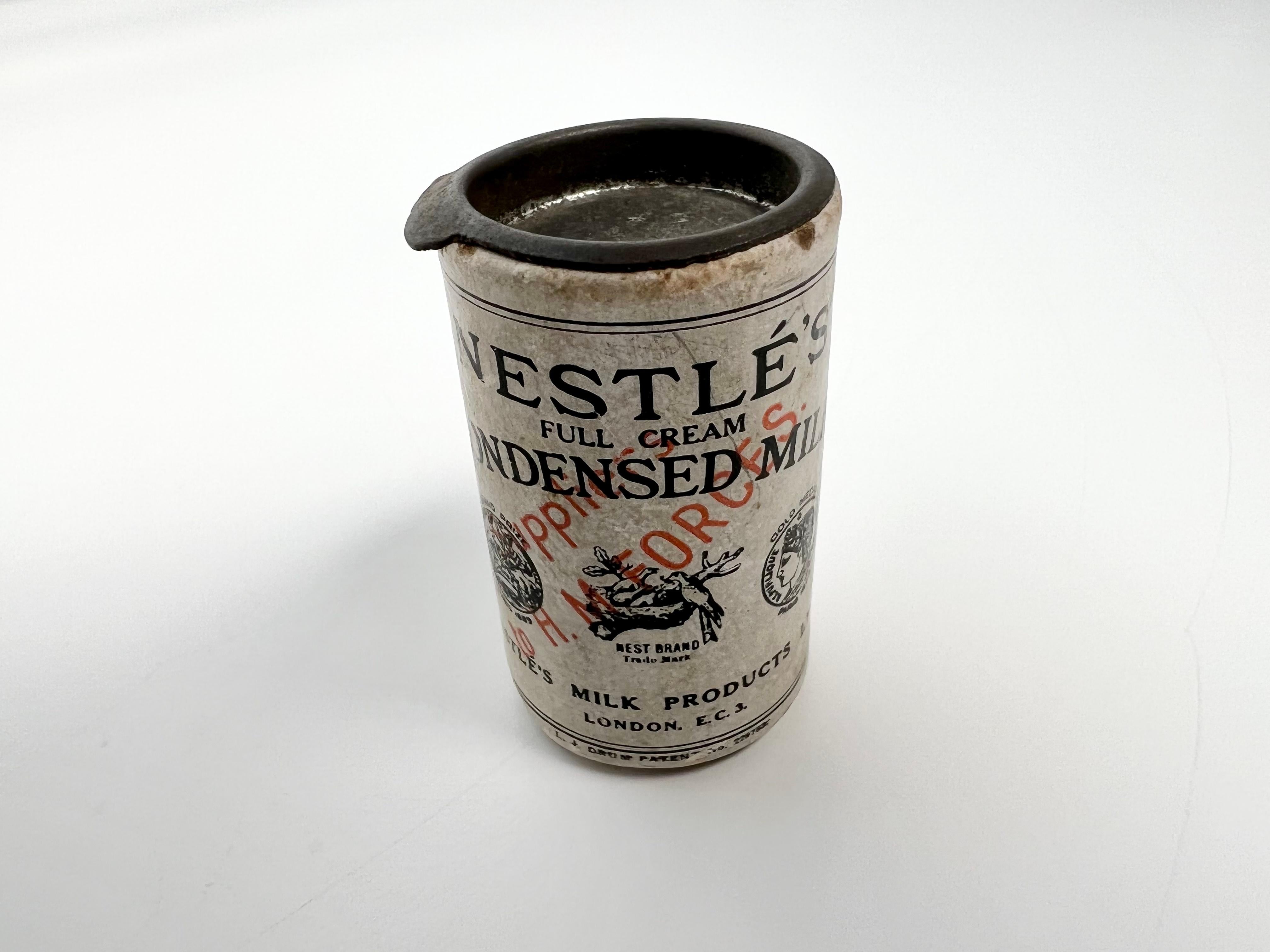 Rare Nestle's sampler condensed milk cylinder cardboard container in very good condition for its age. This is a great addition for any collector of advertising memorabilia It is from a collector who traveler the world buying hard to find pieces, a