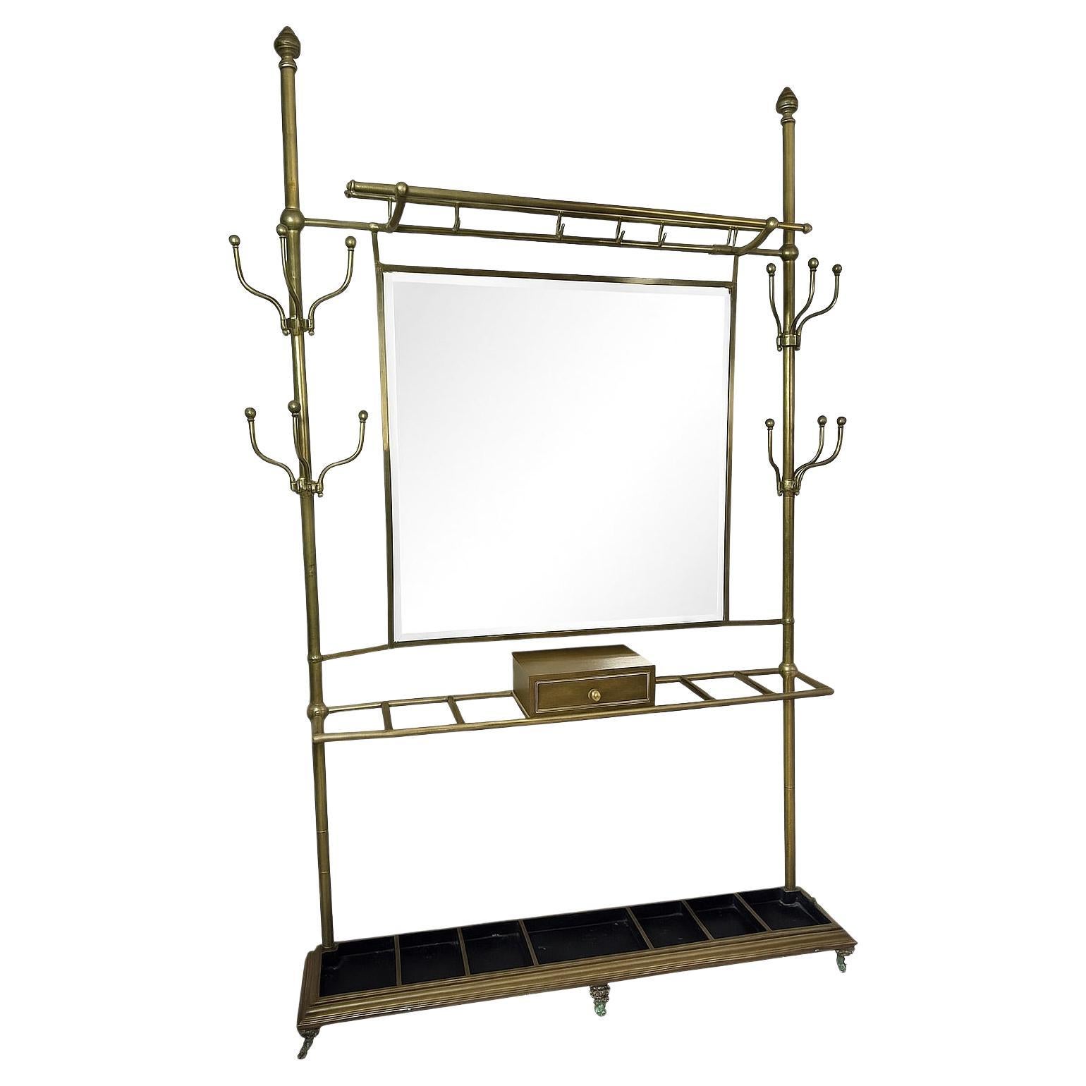 Early 20ty century French Brass and Mirror Coat Rack, 1900s