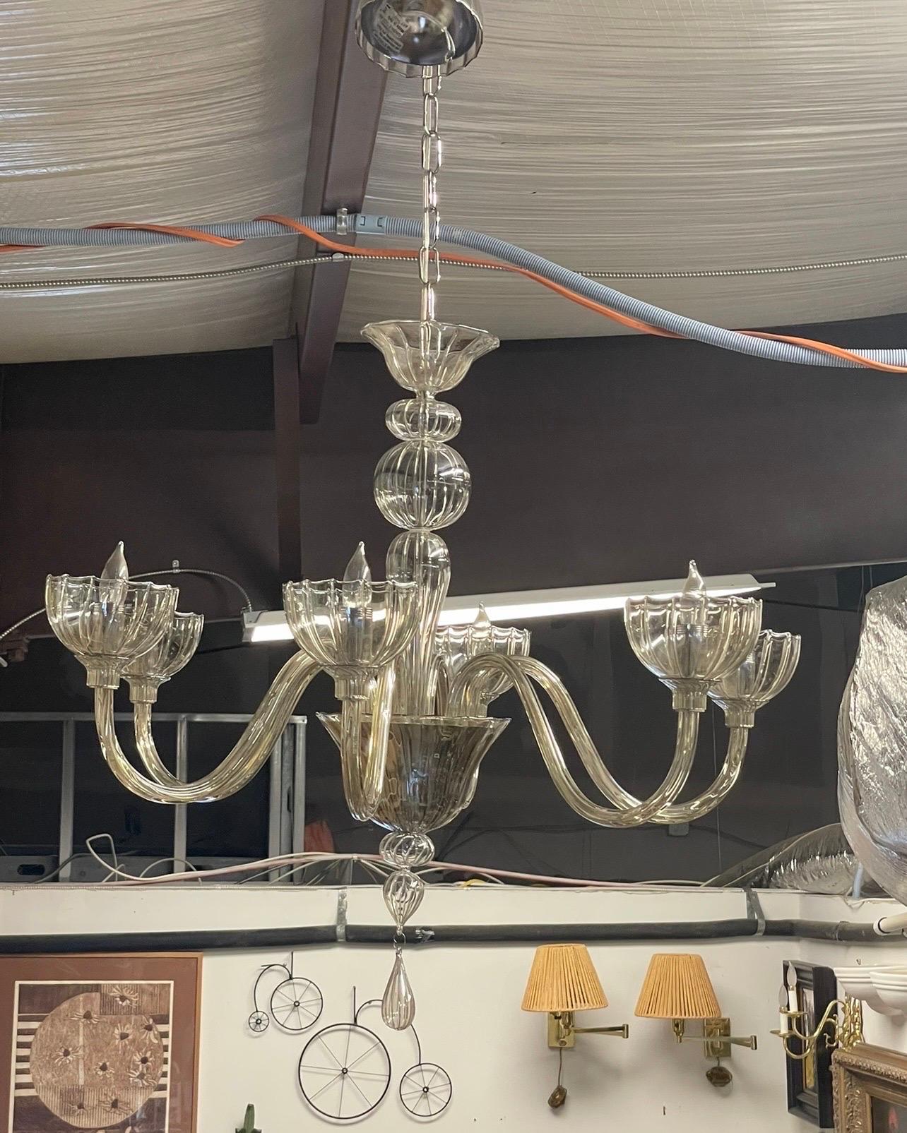 Art Deco Early 21st Century Cangini E Tucci Italian Smoked Glass Chandelier