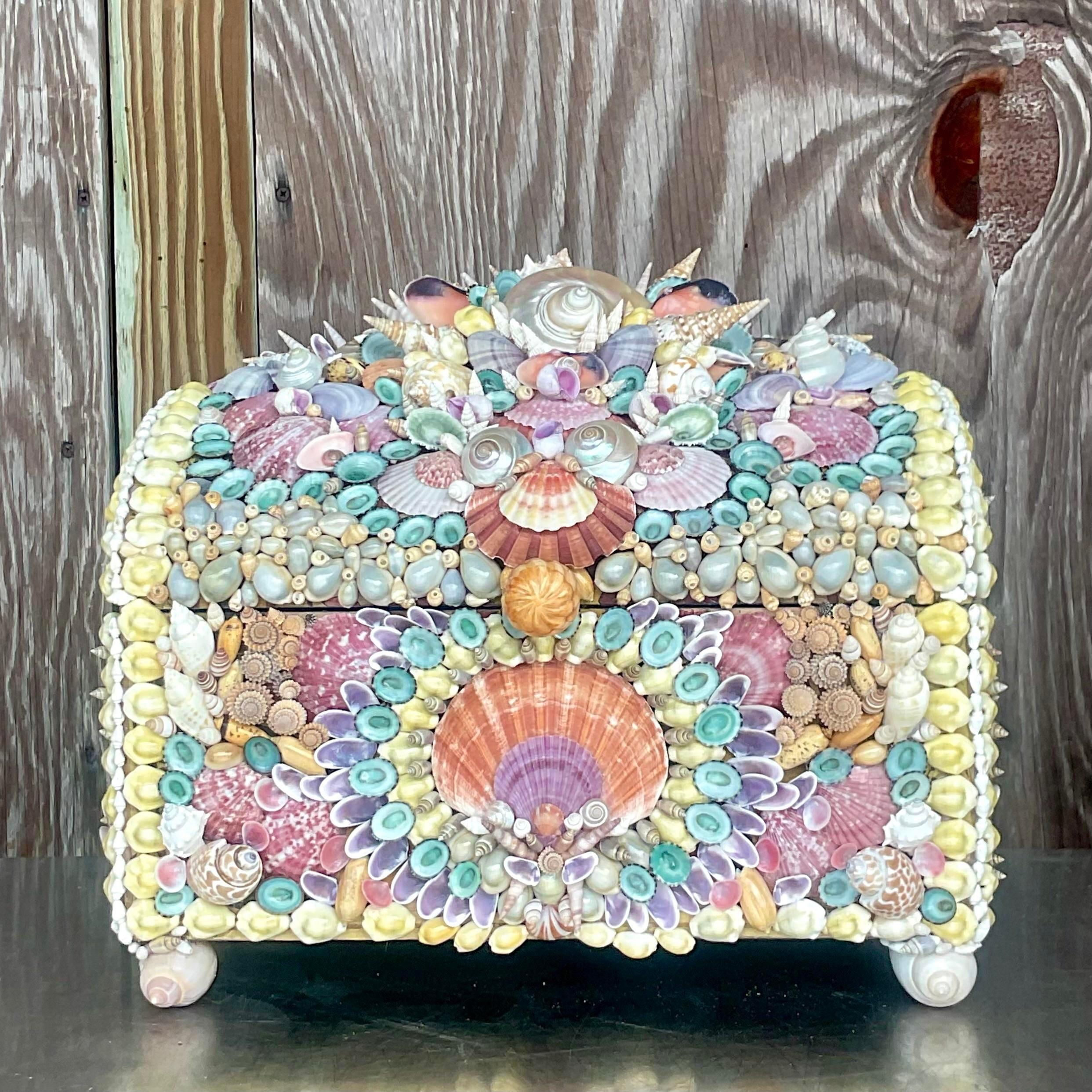 American Early 21st Century Coastal Hand Made Shell Box For Sale