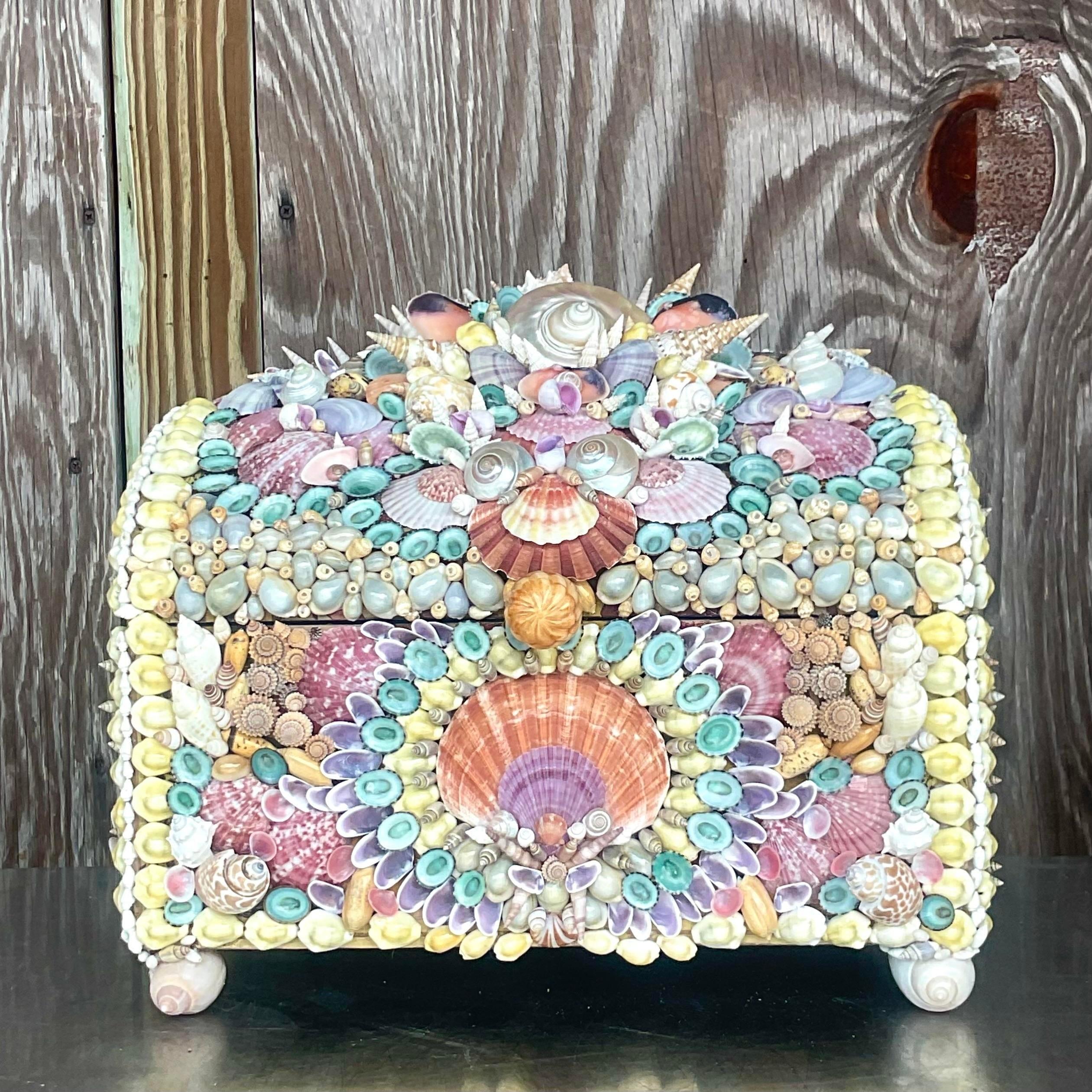 Early 21st Century Coastal Hand Made Shell Box In Good Condition For Sale In west palm beach, FL