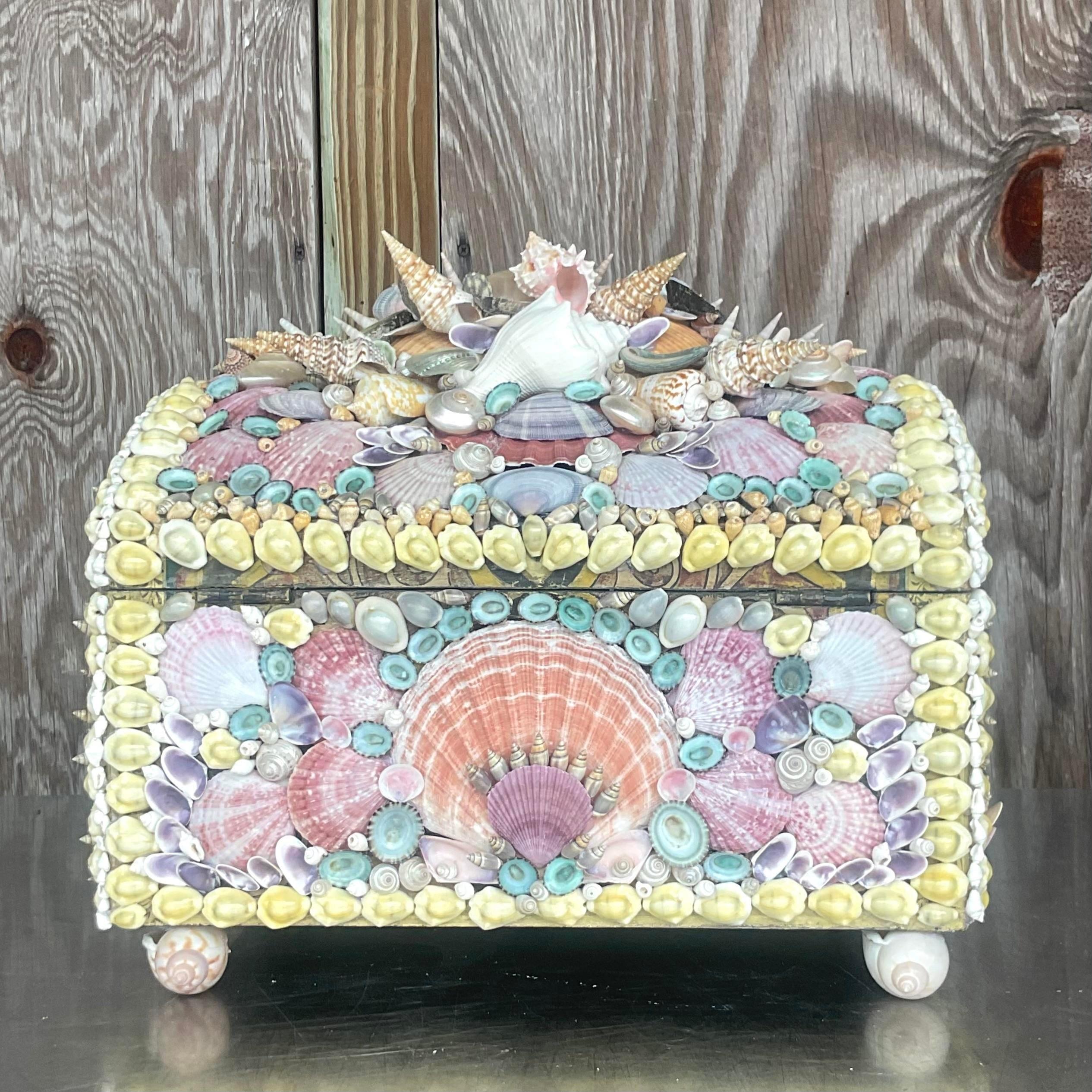 Early 21st Century Coastal Hand Made Shell Box For Sale 1