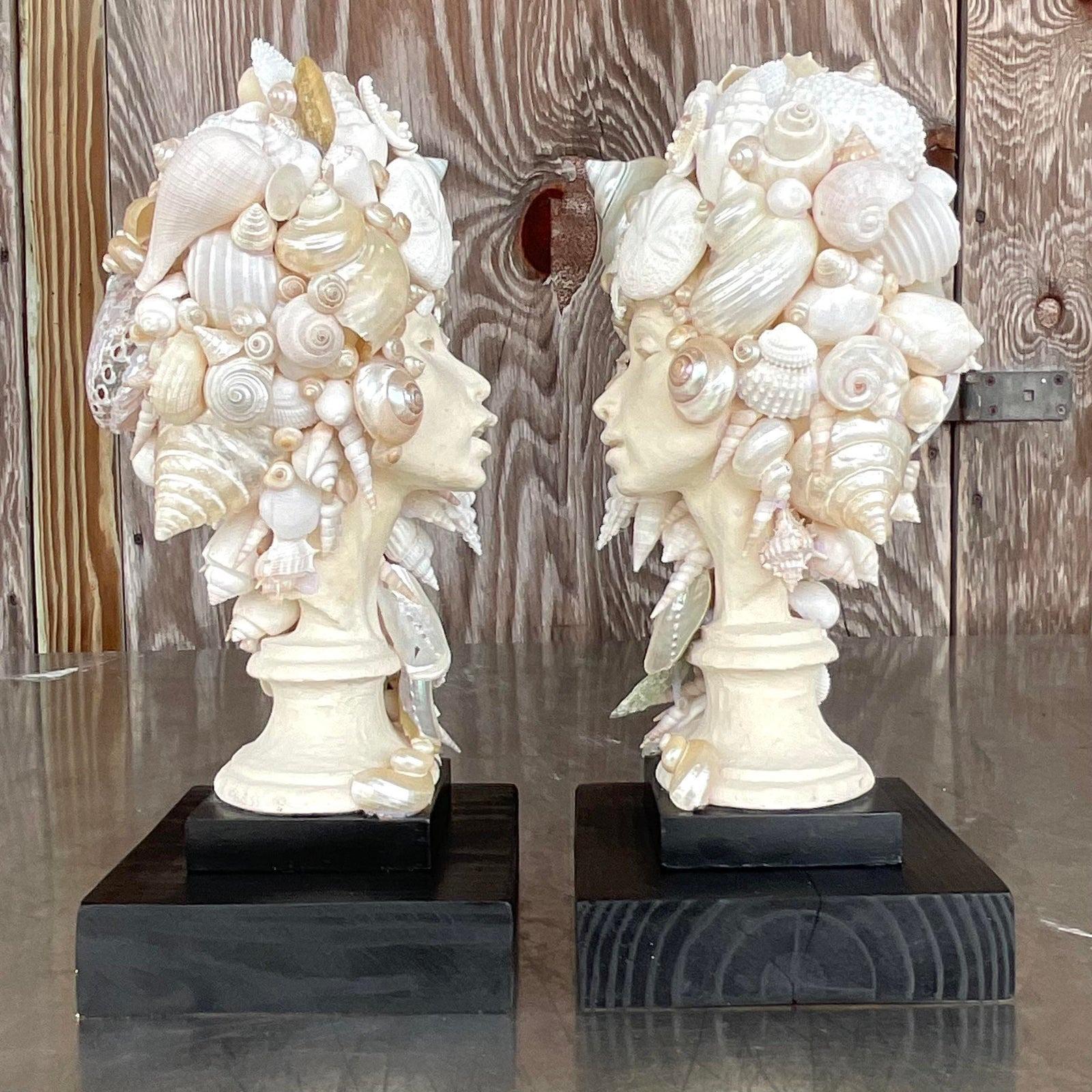 Early 21st Century Coastal Shell Bust of Women - a Pair For Sale 5