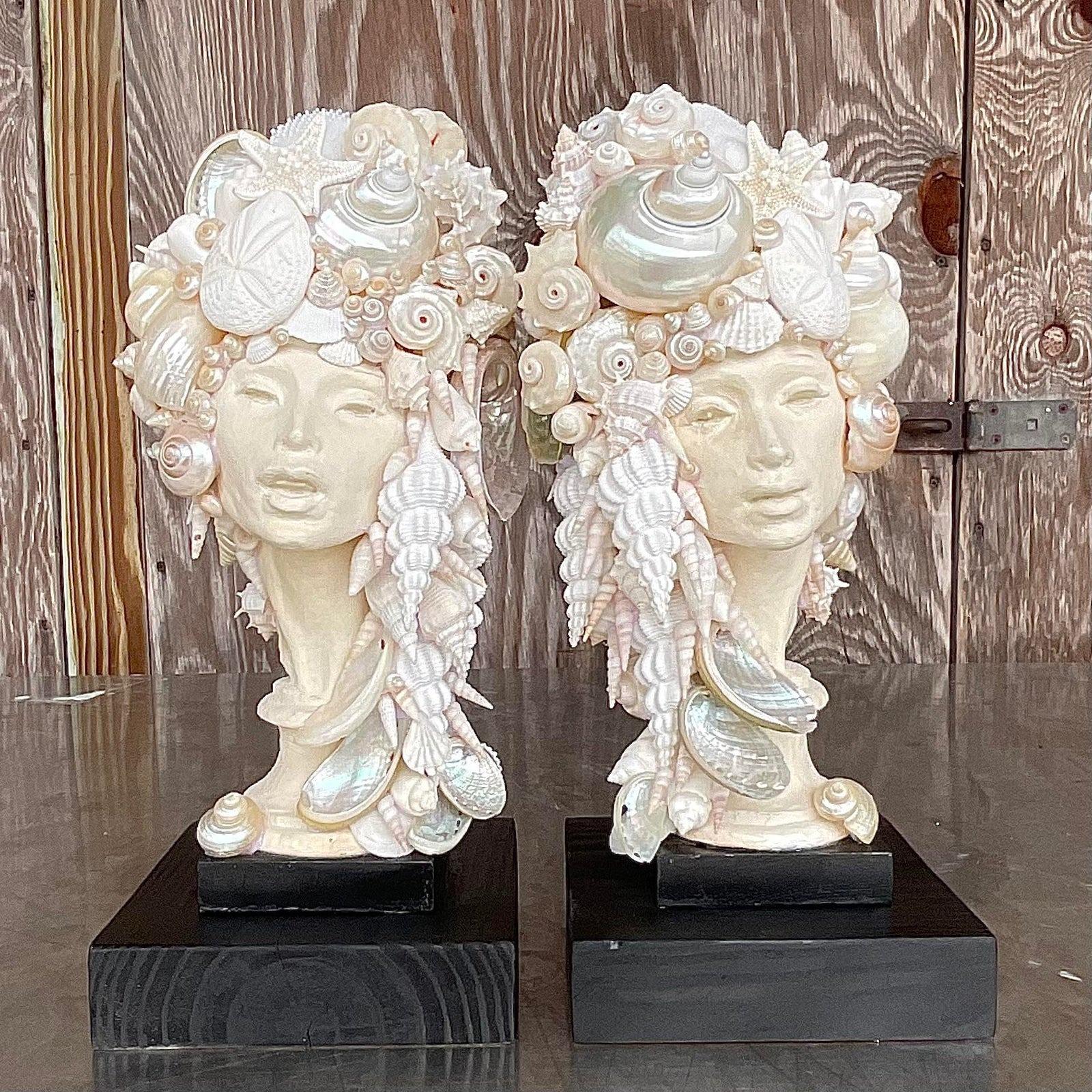 Early 21st Century Coastal Shell Bust of Women - a Pair For Sale 6