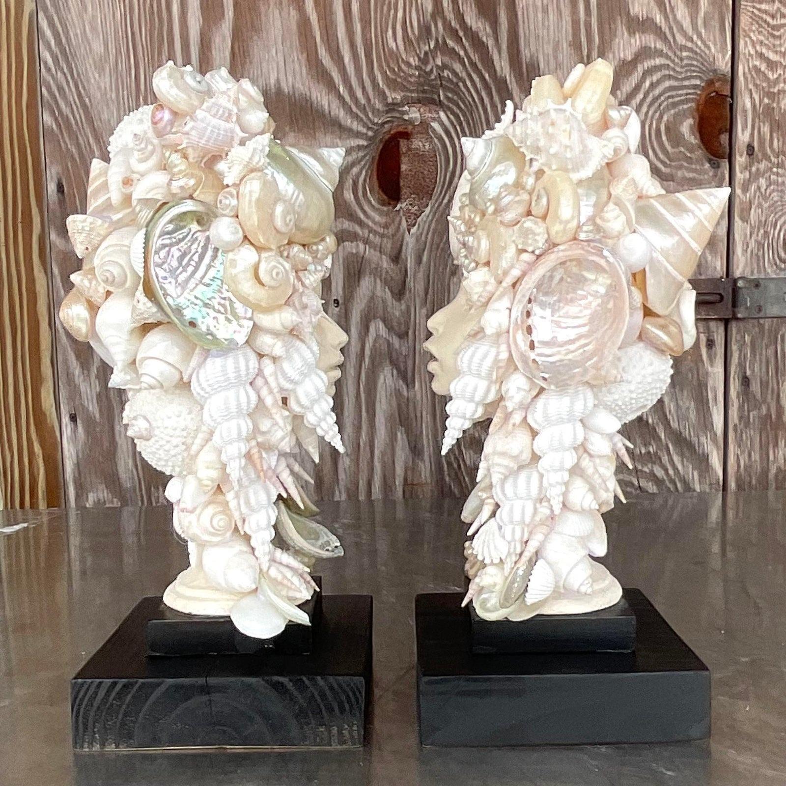 Contemporary Early 21st Century Coastal Shell Bust of Women - a Pair For Sale