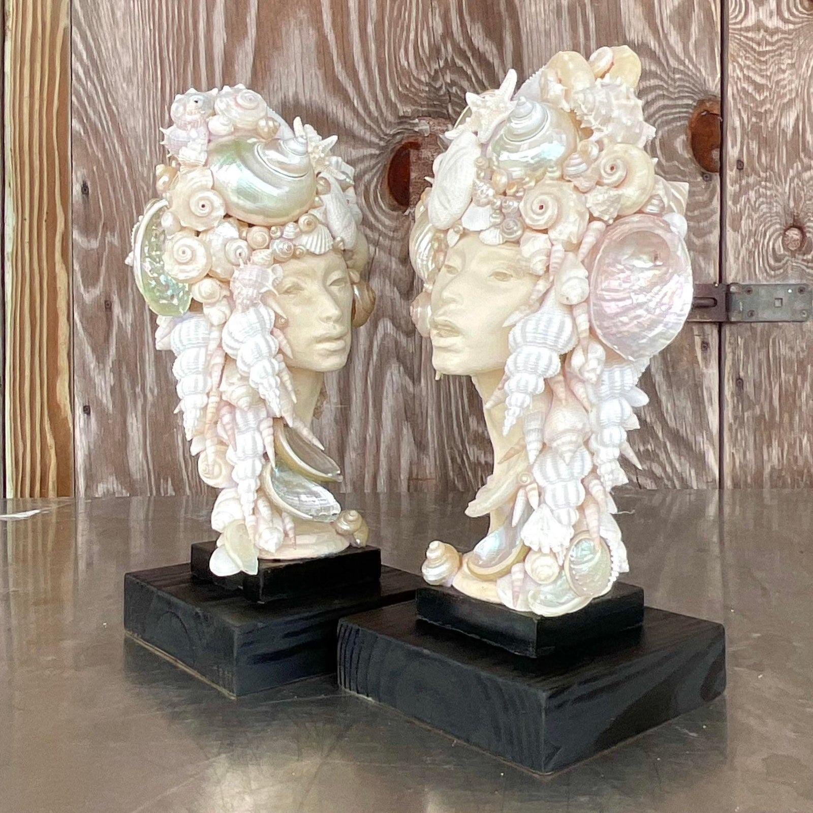 Early 21st Century Coastal Shell Bust of Women - a Pair For Sale 2
