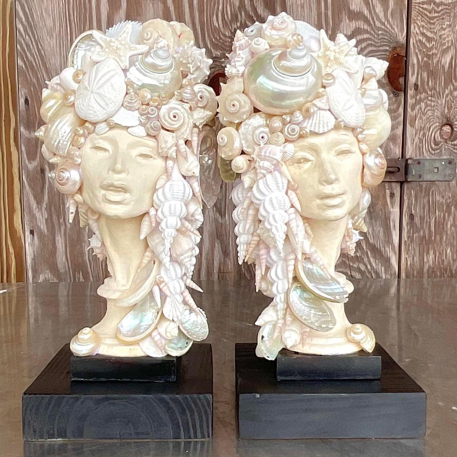 Early 21st Century Coastal Shell Bust of Women - a Pair For Sale 3
