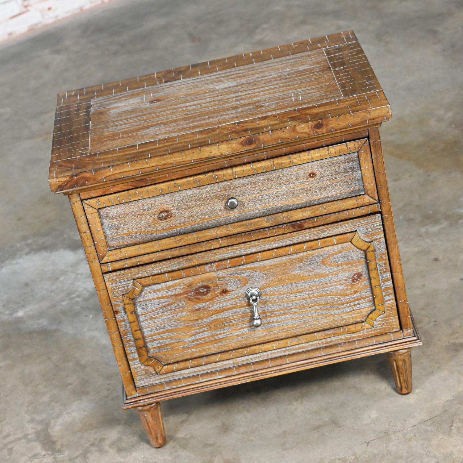 Unknown Early 21st Century French Country Rustic Mahogany Nightstand End Table Cabinet For Sale