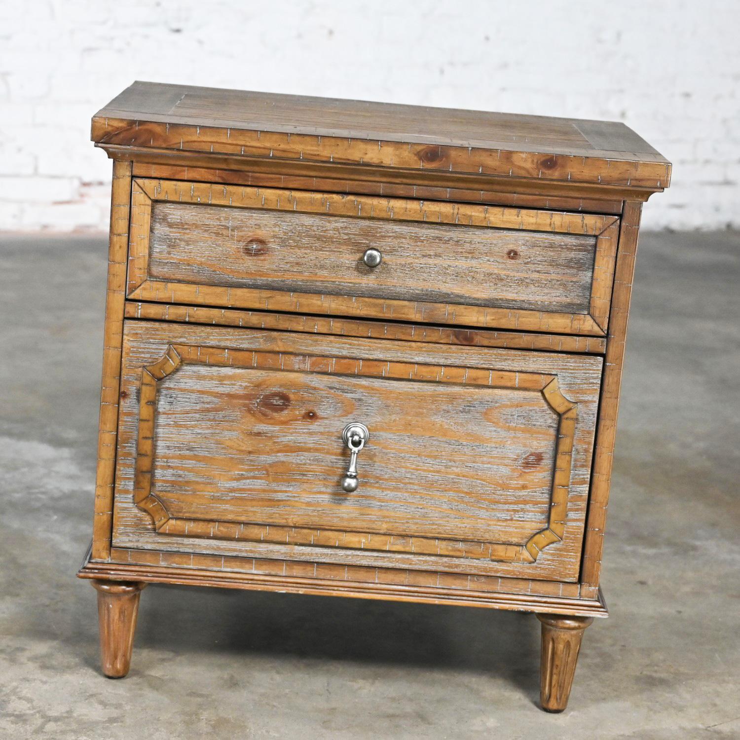 Early 21st Century French Country Rustic Mahogany Nightstand End Table Cabinet In Good Condition For Sale In Topeka, KS