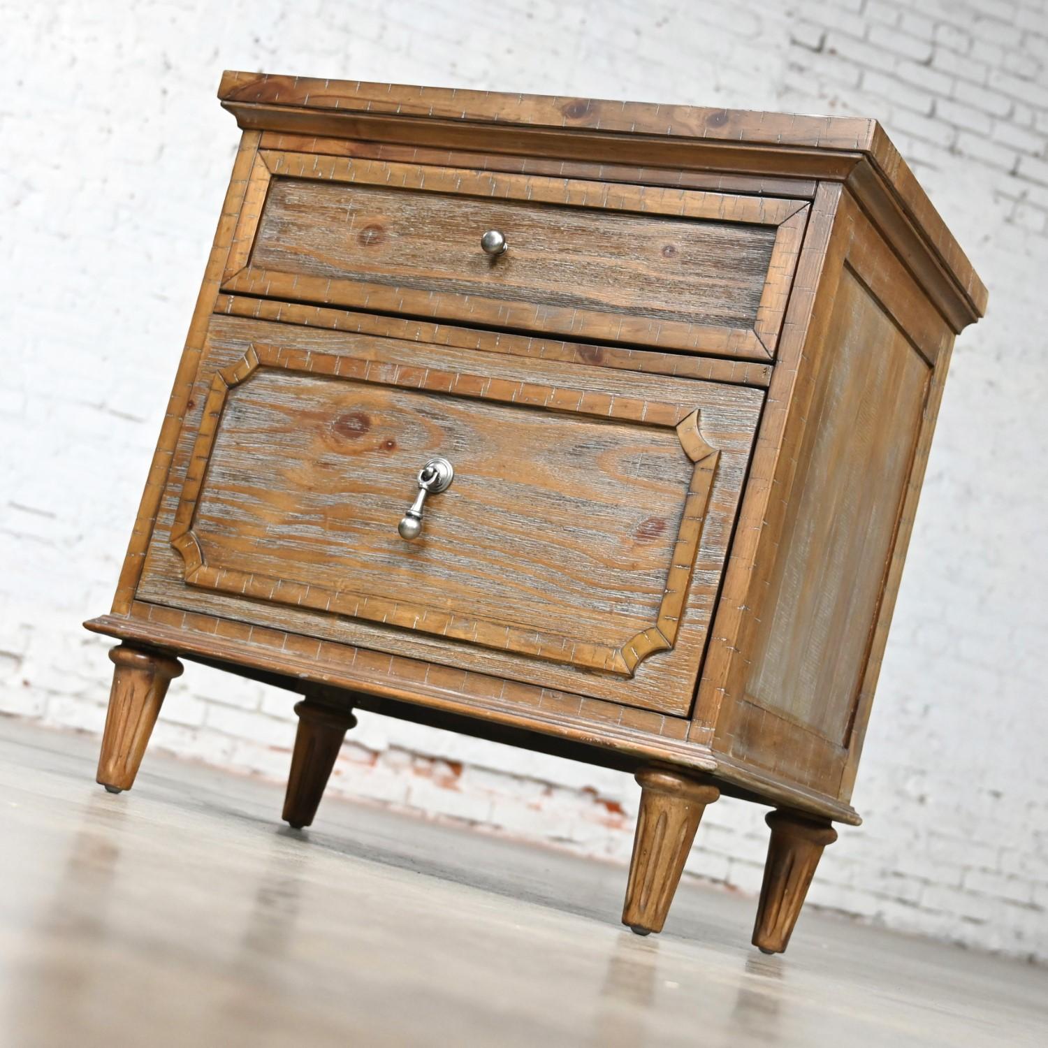 Metal Early 21st Century French Country Rustic Mahogany Nightstand End Table Cabinet For Sale