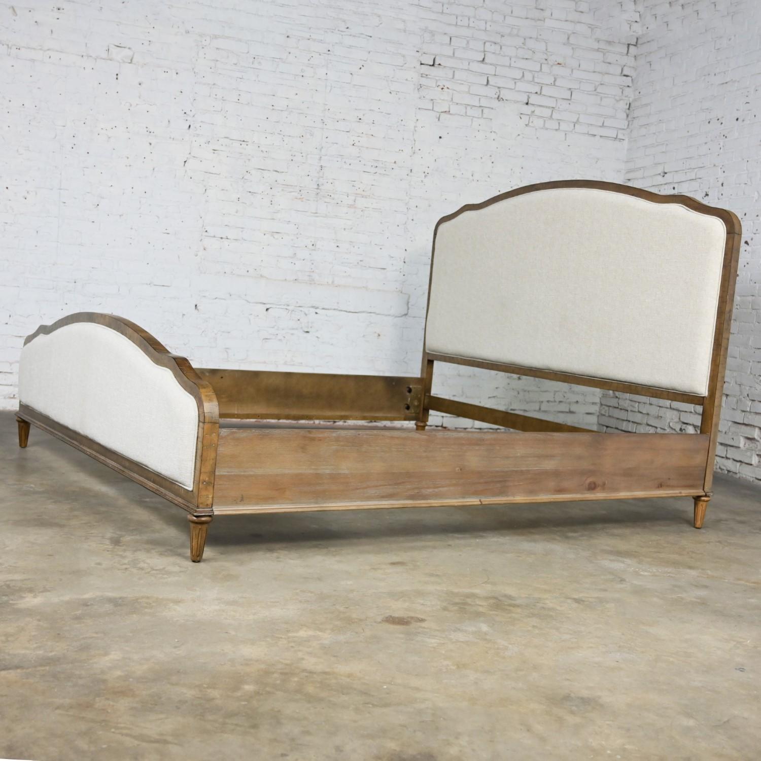 Unknown Early 21st Century French Country Rustic Mahogany & Upholstered King Size Bed For Sale