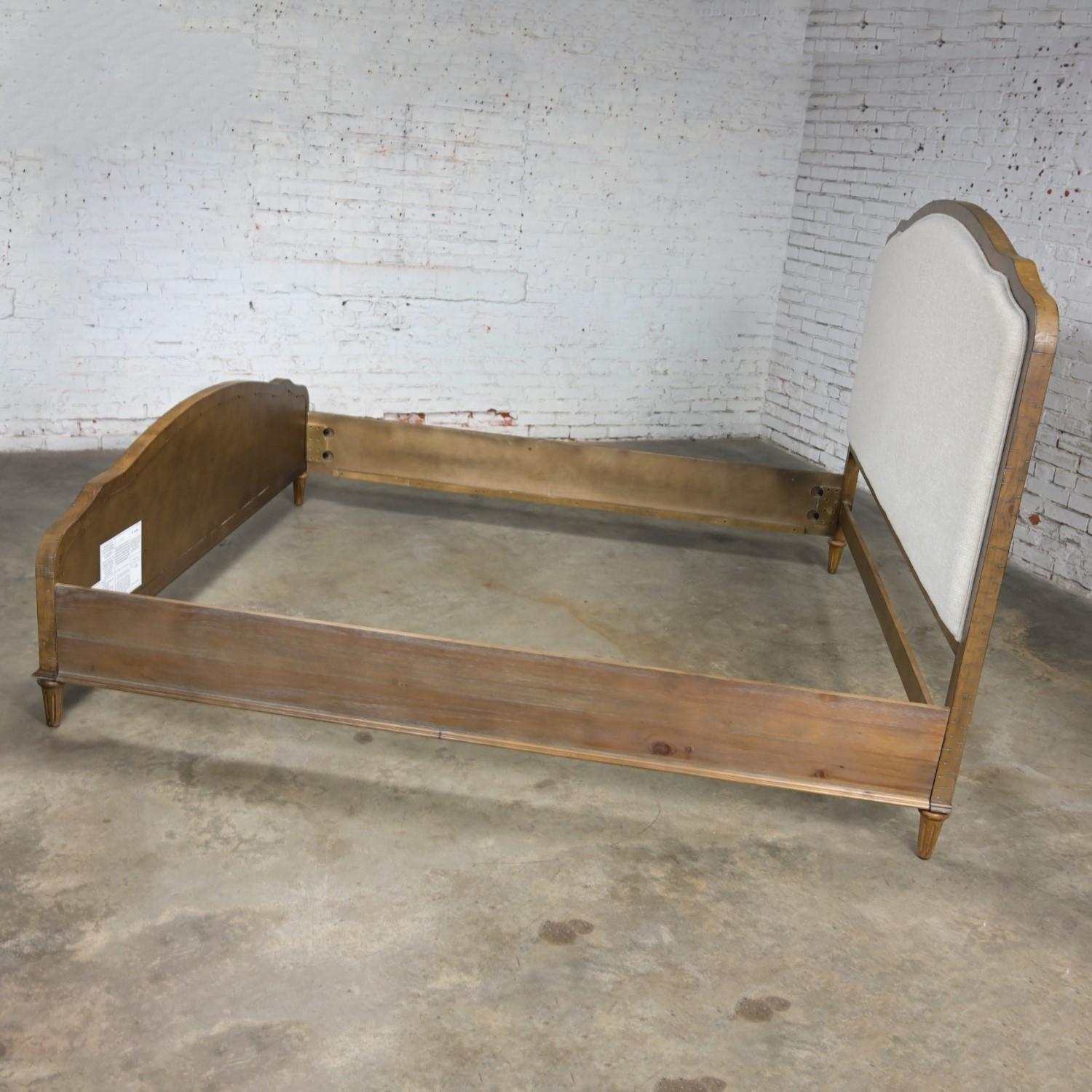 Early 21st Century French Country Rustic Mahogany & Upholstered King Size Bed For Sale 1