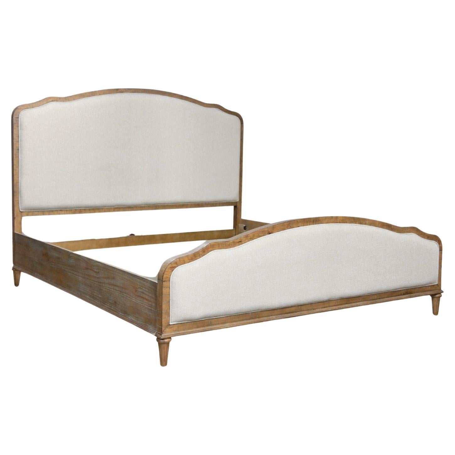 Early 21st Century French Country Rustic Mahogany & Upholstered King Size Bed