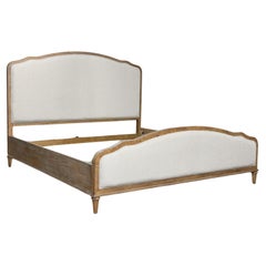 Used Early 21st Century French Country Rustic Mahogany & Upholstered King Size Bed