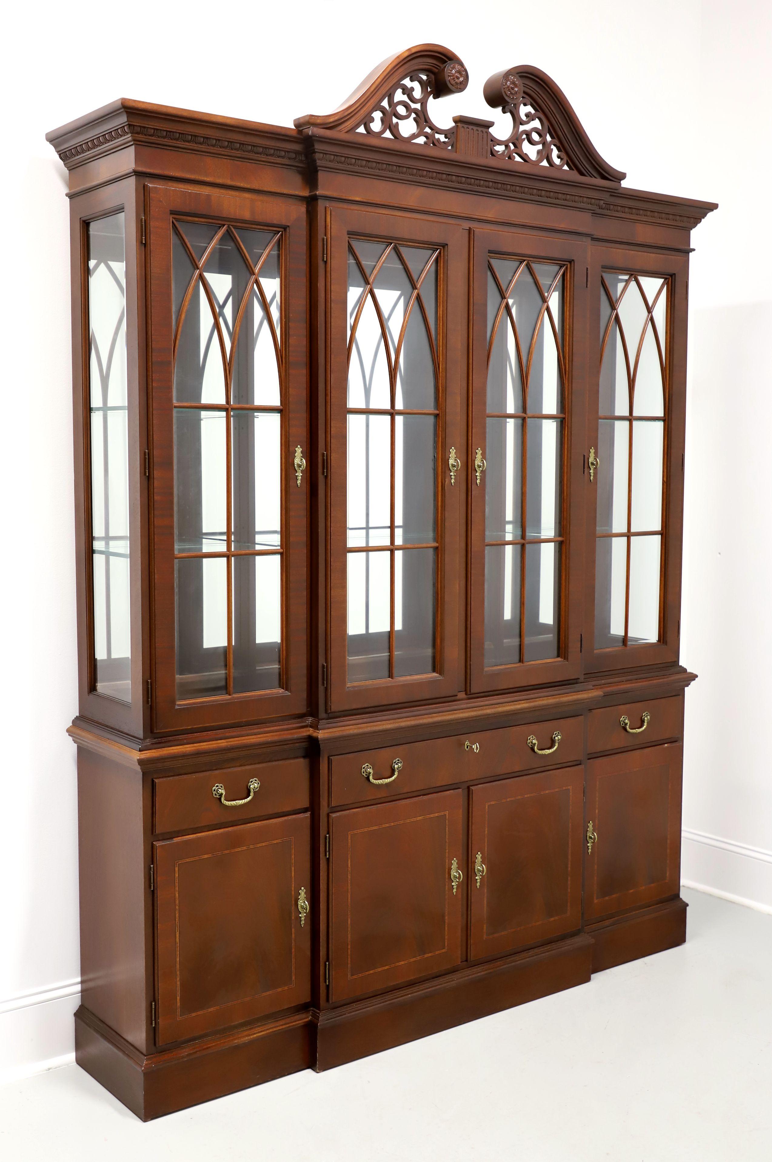 Early 21st Century Inlaid Mahogany Chippendale Breakfront China Cabinet For Sale 12