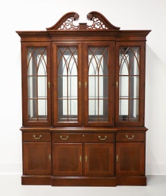 Early 21st Century Inlaid Mahogany Chippendale Breakfront China Cabinet