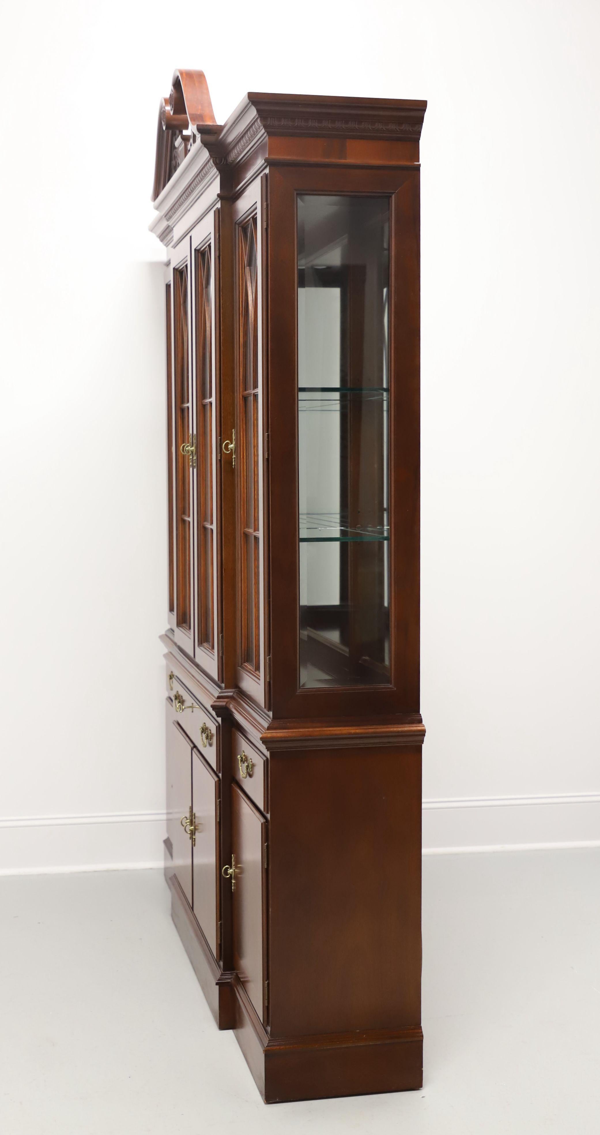American Early 21st Century Inlaid Mahogany Chippendale Breakfront China Cabinet For Sale