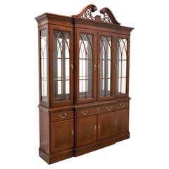 Early 21st Century Inlaid Mahogany Chippendale Breakfront China Cabinet