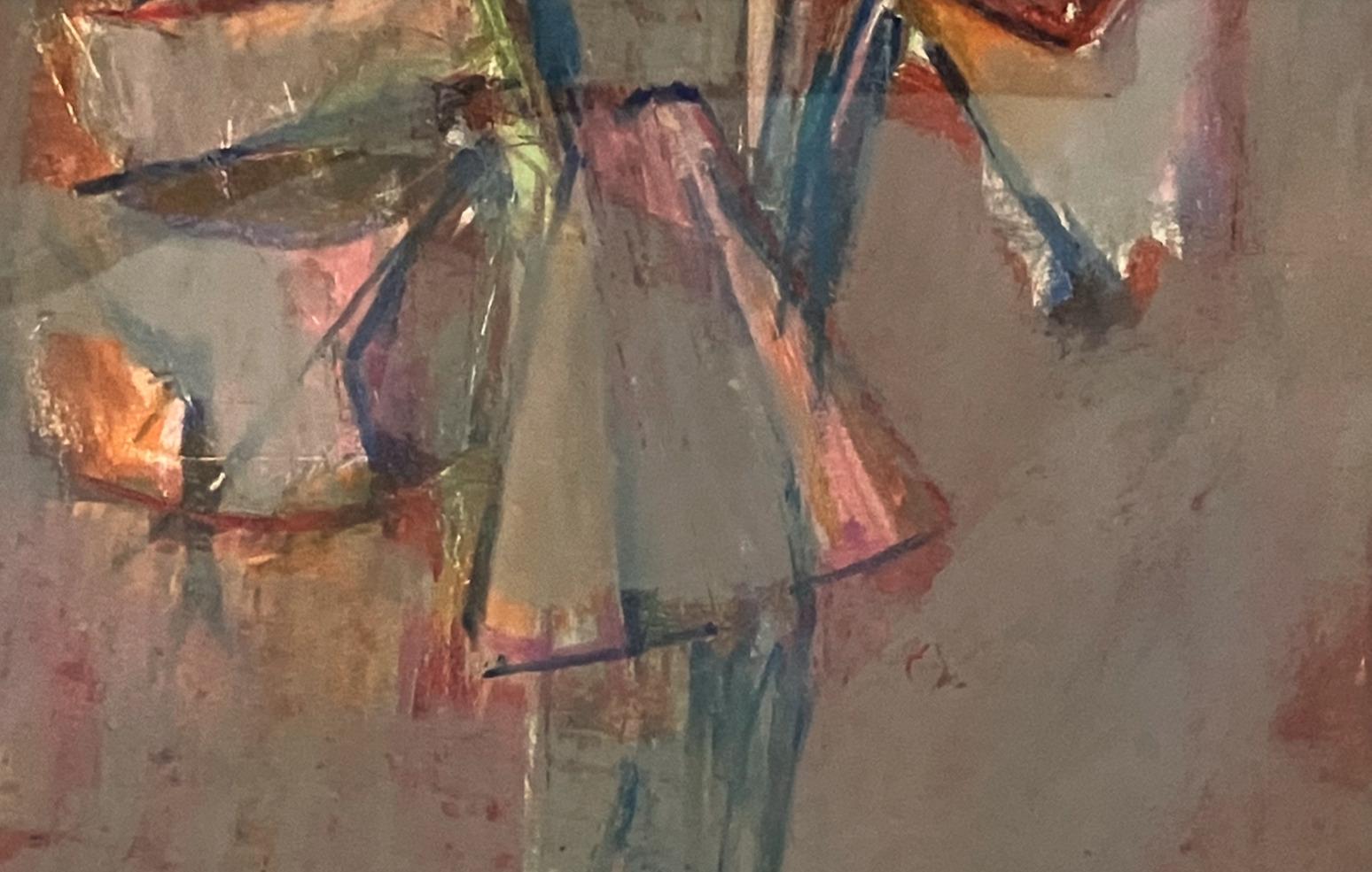 2008 multi-meida media oil pastel concentric abstraction by Veronica Benning. Geometric forms radiate from the upper center midpoint, creating a structured yet meditative composition. Hand-signed and dated by the artist. Presented matted in a