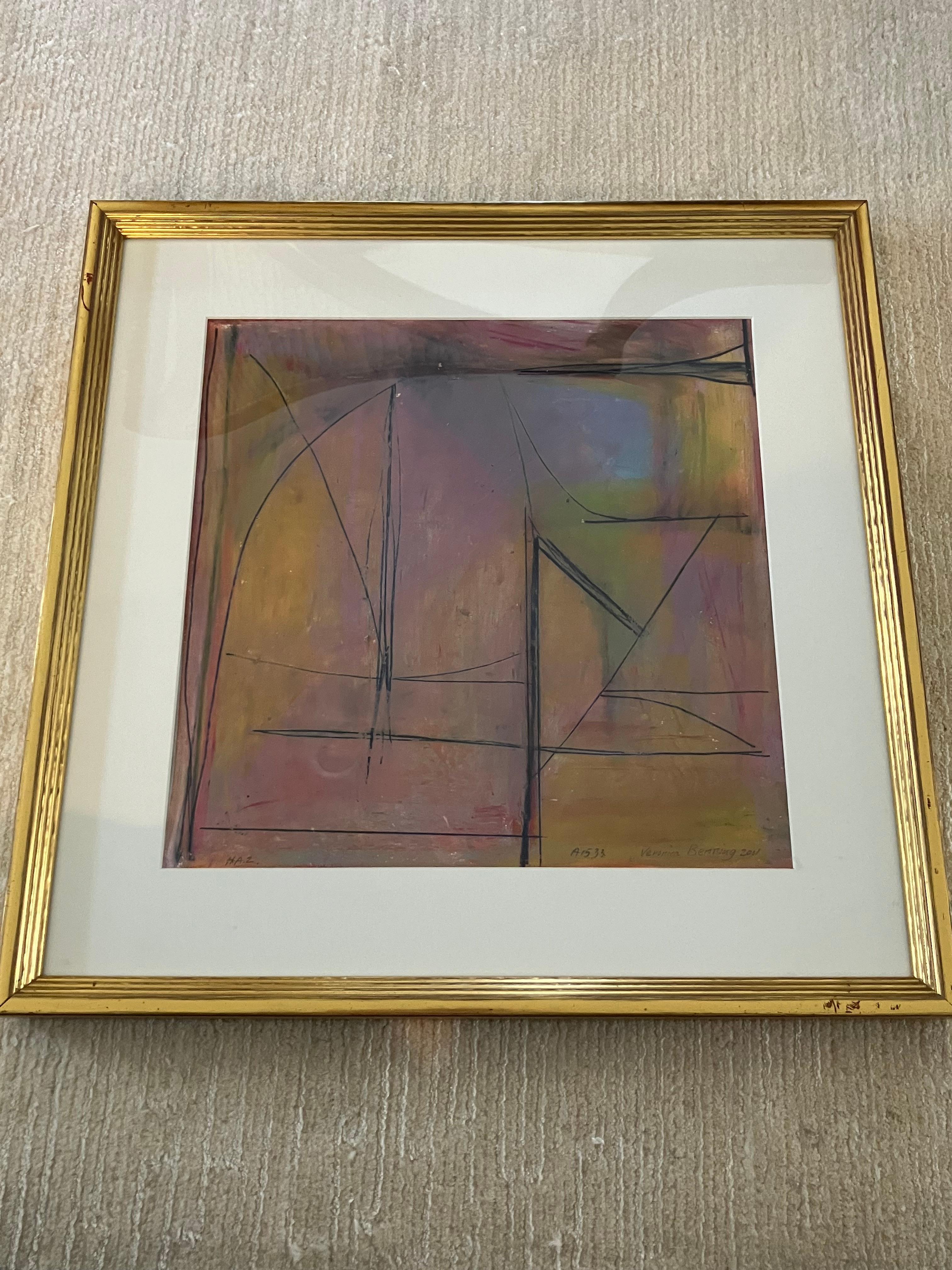 Hip Abstraction, 2 (2011) de Veronica Benning, réalisé au pastel à l'huile et au graphite sur papier sans acide. L'œuvre est signée et datée à la main par l'artiste dans la marge inférieure. Une note manuscrite de l'artiste figure au verso. Présenté