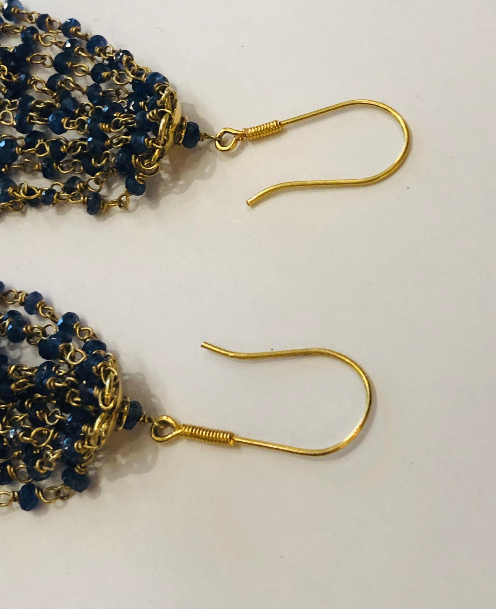 Pair of 18-Karat Yellow Gold and Blue Sapphire Chandelier Tassel Earrings For Sale 6