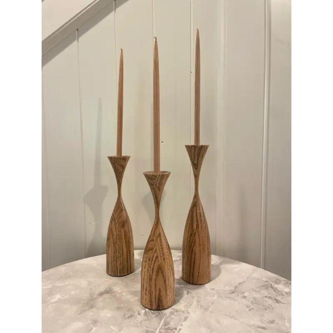 Early 21st Century Sculptural Hand Turned Wood Candlesticks by Artist Robert Ros For Sale 4