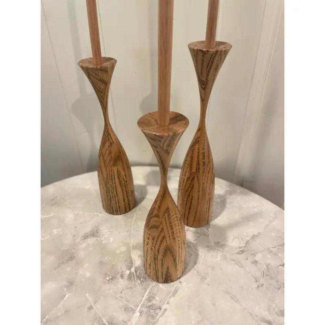 Early 21st Century Sculptural Hand Turned Wood Candlesticks by Artist Robert Ros In Good Condition For Sale In Cookeville, TN