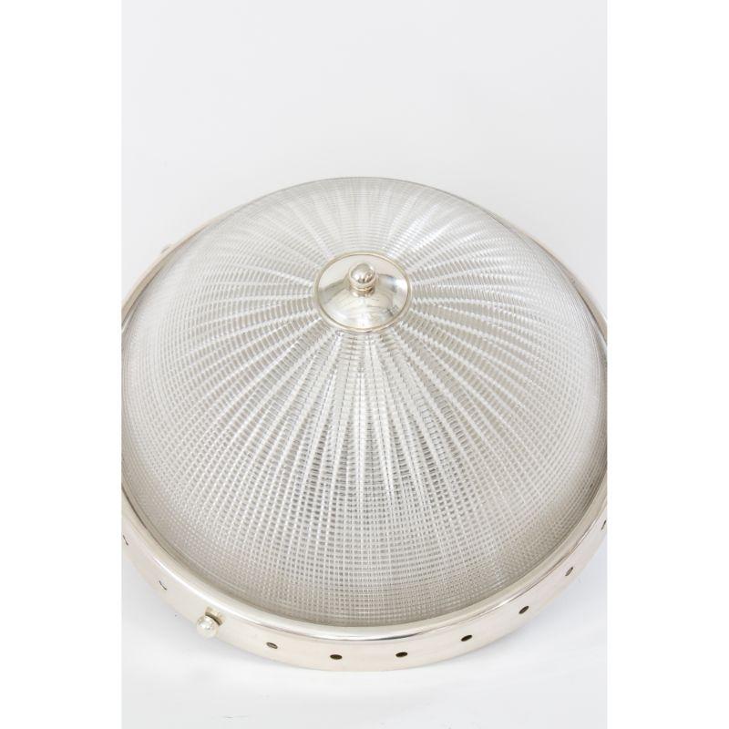 Glass Early 21st Century Silver Half Bowl Holophane Flush Mount Fixture For Sale