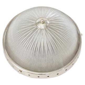 Early 21st Century Silver Half Bowl Holophane Flush Mount Fixture For Sale