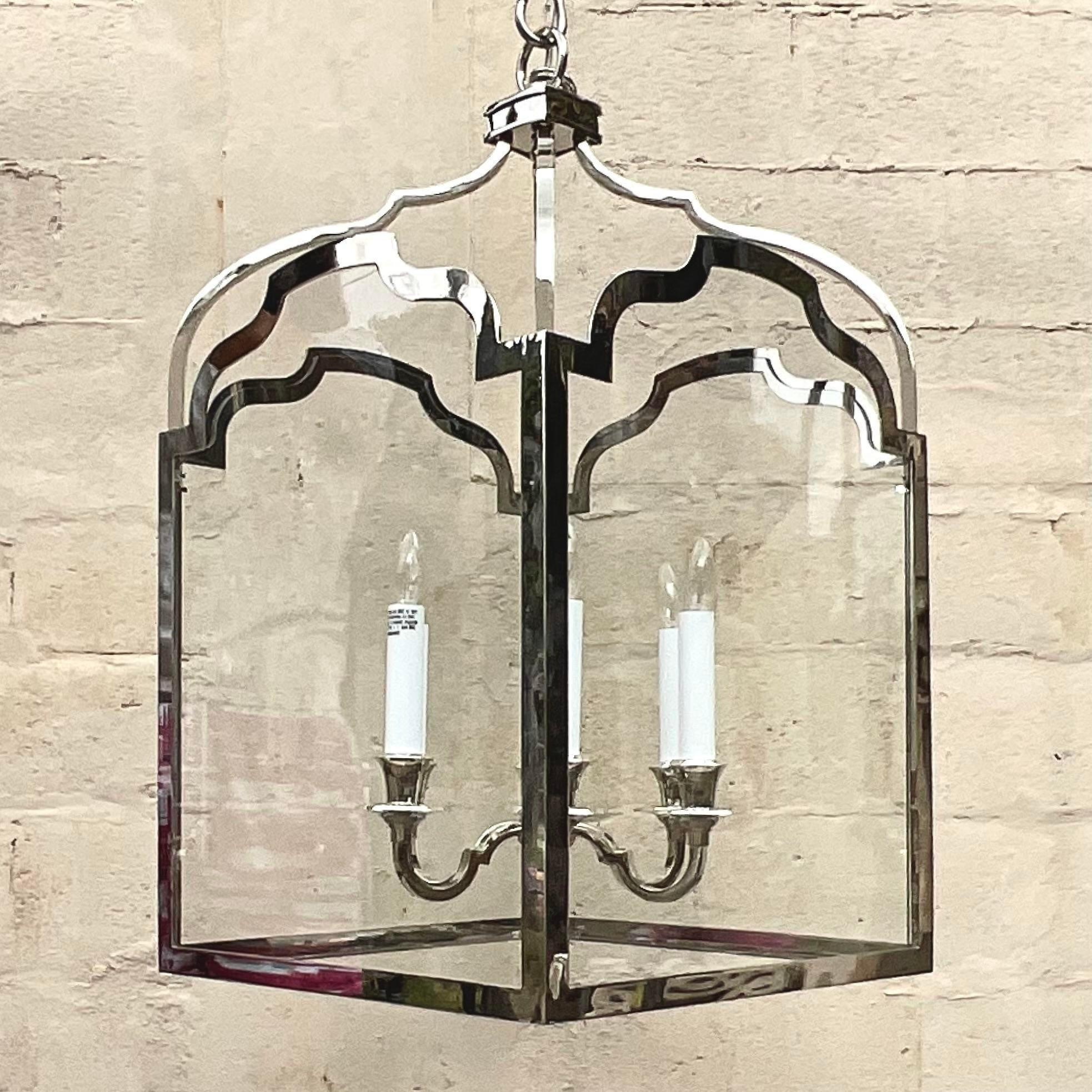 Early 21st Century Visual Comfort Regency Chrome Lantern In Good Condition For Sale In west palm beach, FL