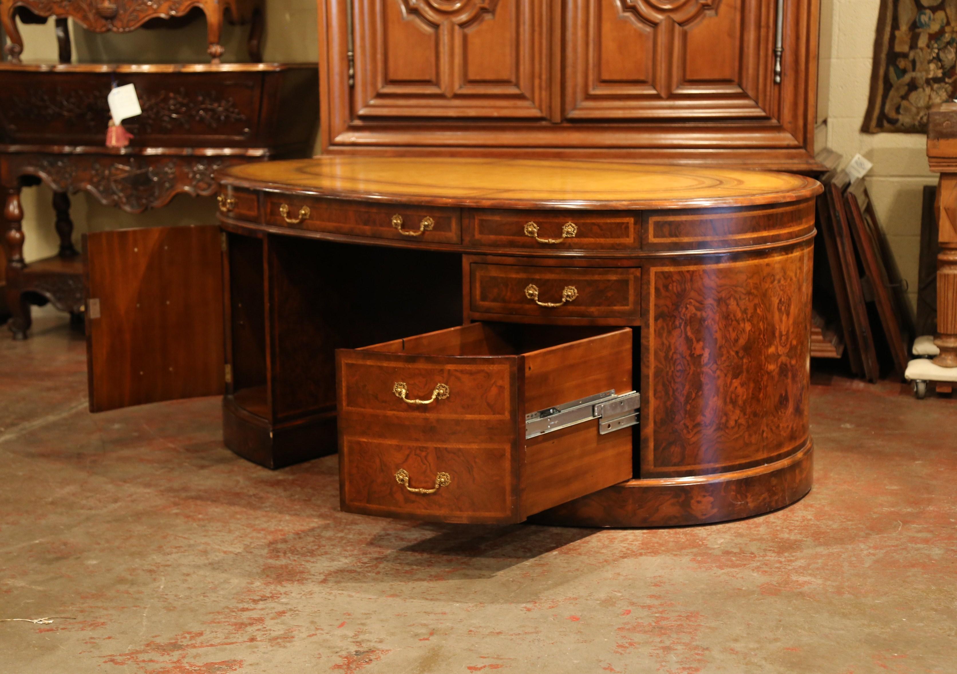 Contemporary Early 21st Century Walnut Oval Partner Desk with Leather Top by Maitland-Smith