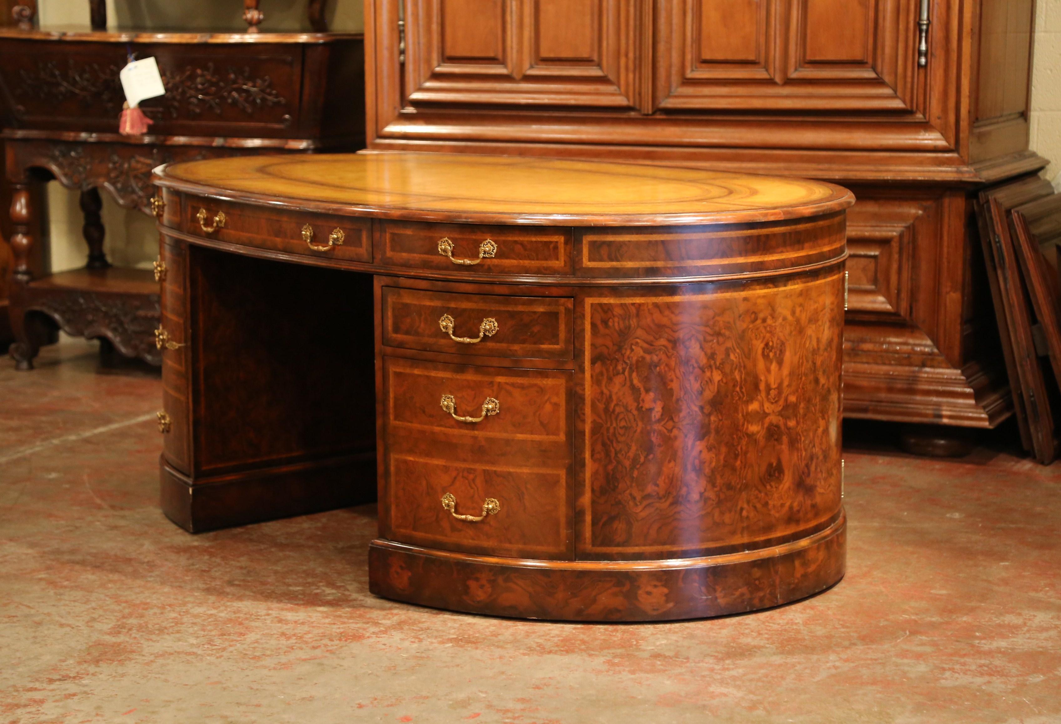 Early 21st Century Walnut Oval Partner Desk with Leather Top by Maitland-Smith In Excellent Condition In Dallas, TX