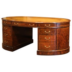 Early 21st Century Walnut Oval Partner Desk with Leather Top by Maitland-Smith