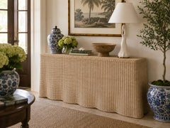 Early 21st Century Wicker Rattan Scalloped Console Table