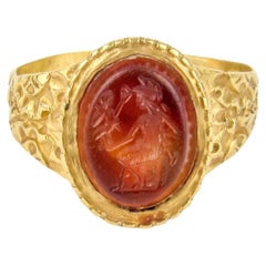 Early 22k Carnelian Intaglio Ring of Jupiter Holding Victory