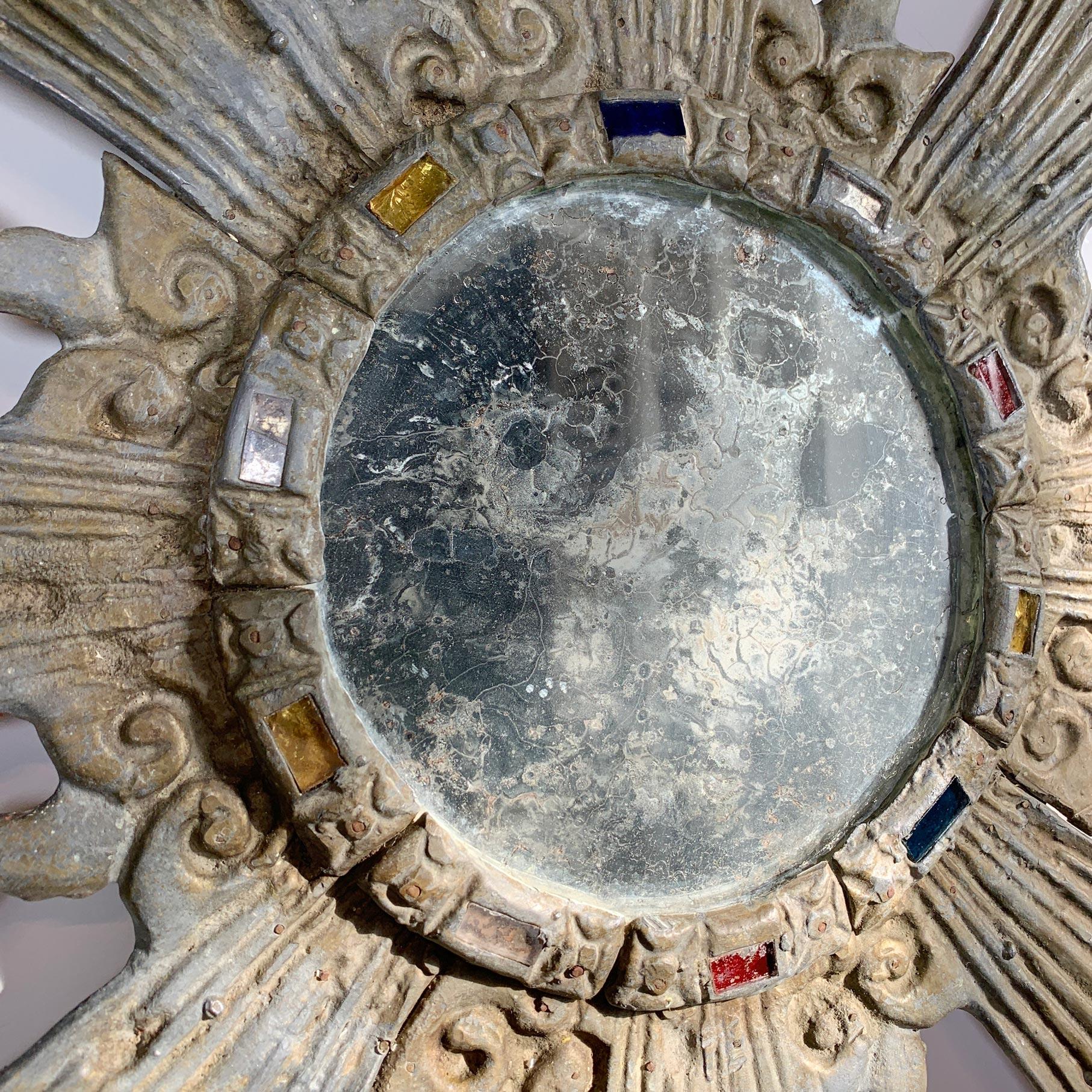 Baroque Early 20th Century Lead Sunburst Mirror in the Manner of Line Vautrin