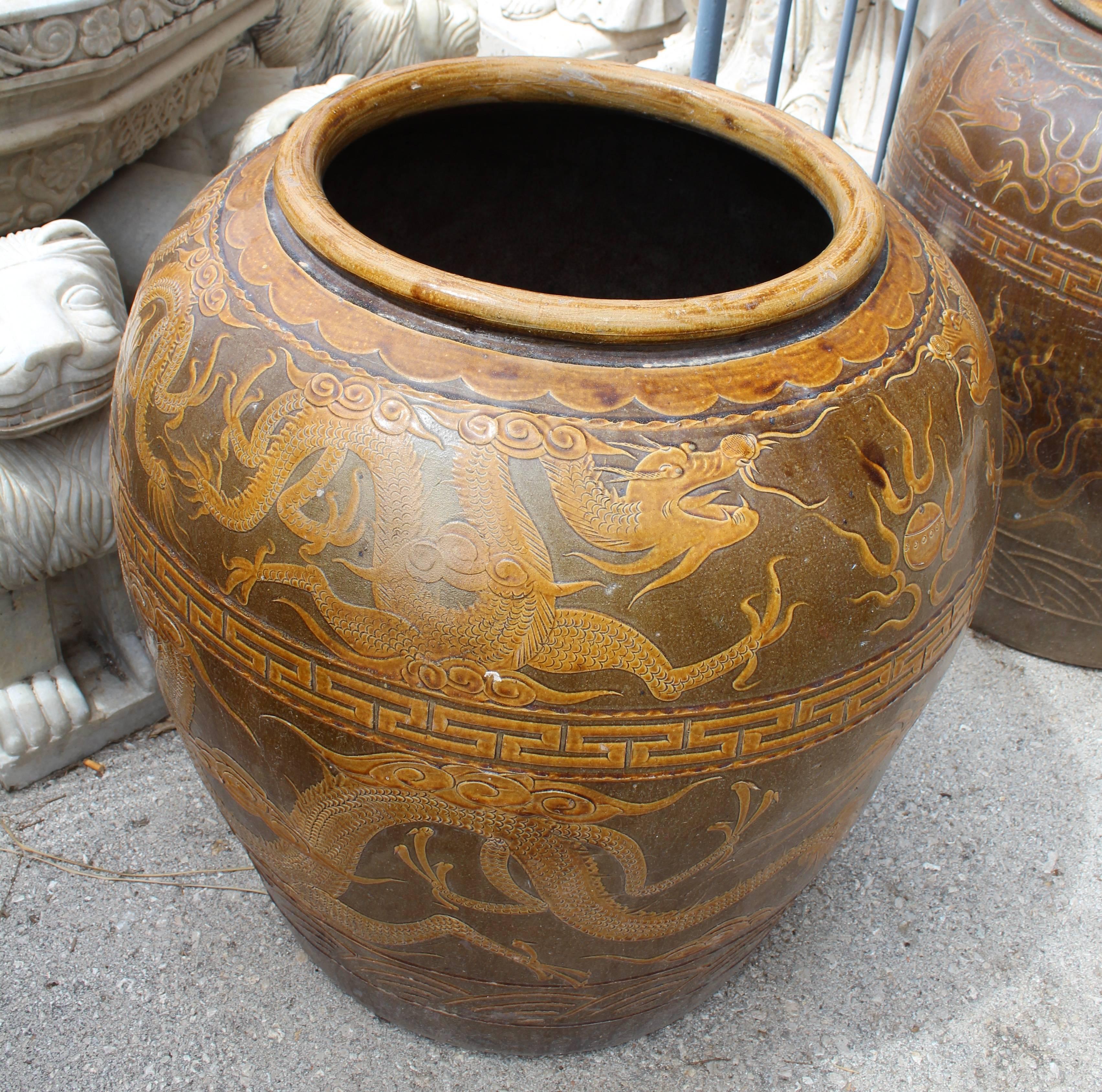 Early 20th Century Oriental Glazed Ceramic Planter In Good Condition In Marbella, ES