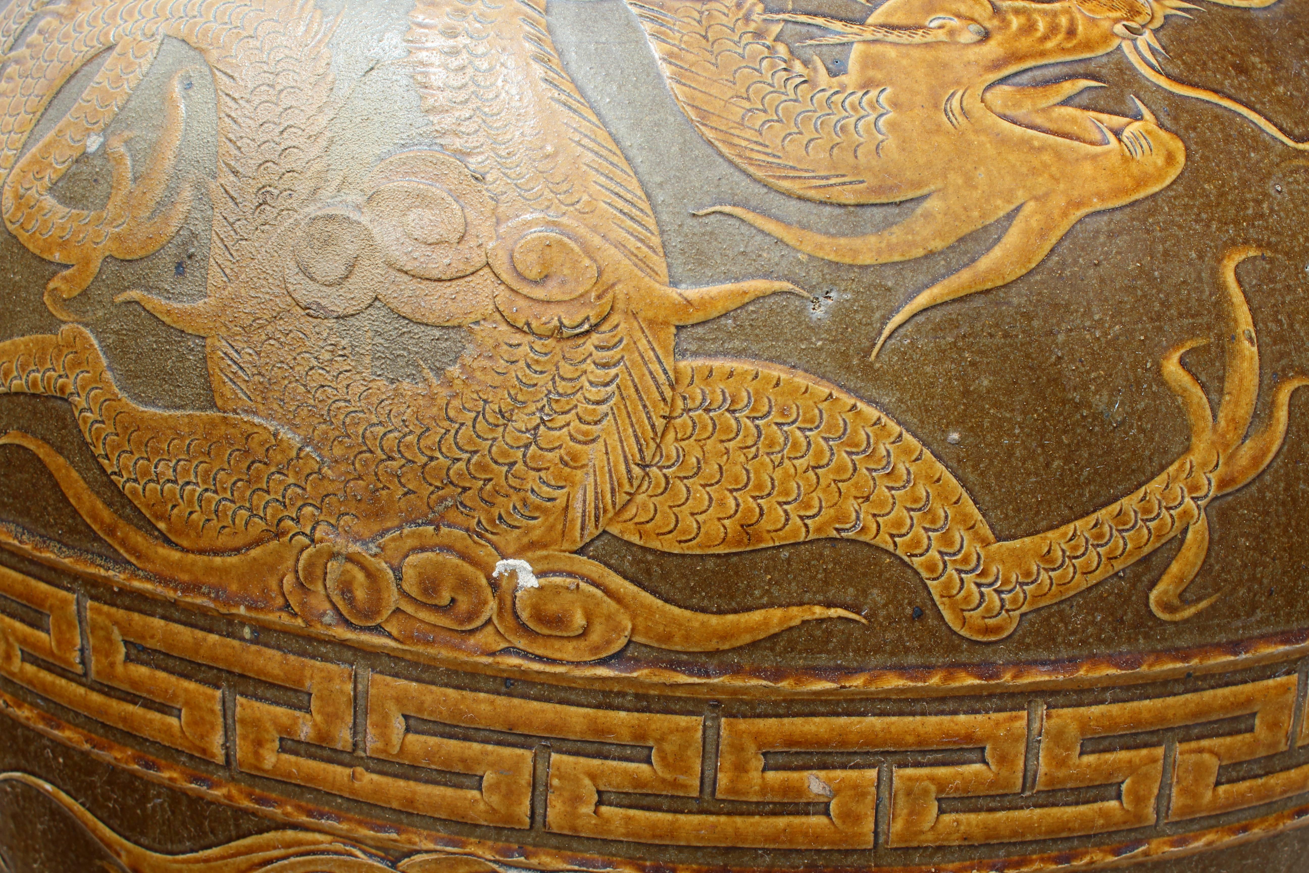 Early 20th Century Oriental Glazed Ceramic Planter 1