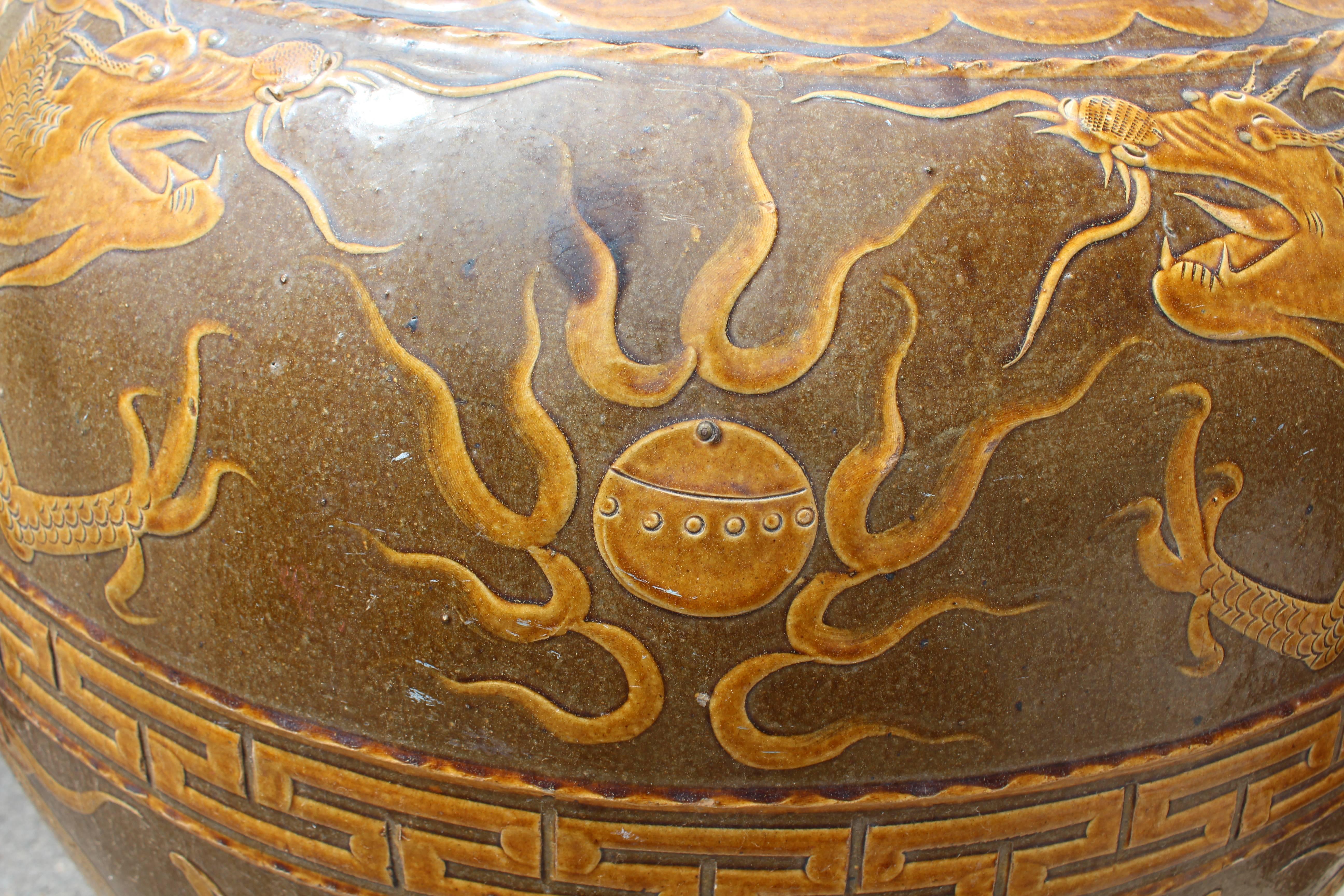 Early 20th Century Oriental Glazed Ceramic Planter 2