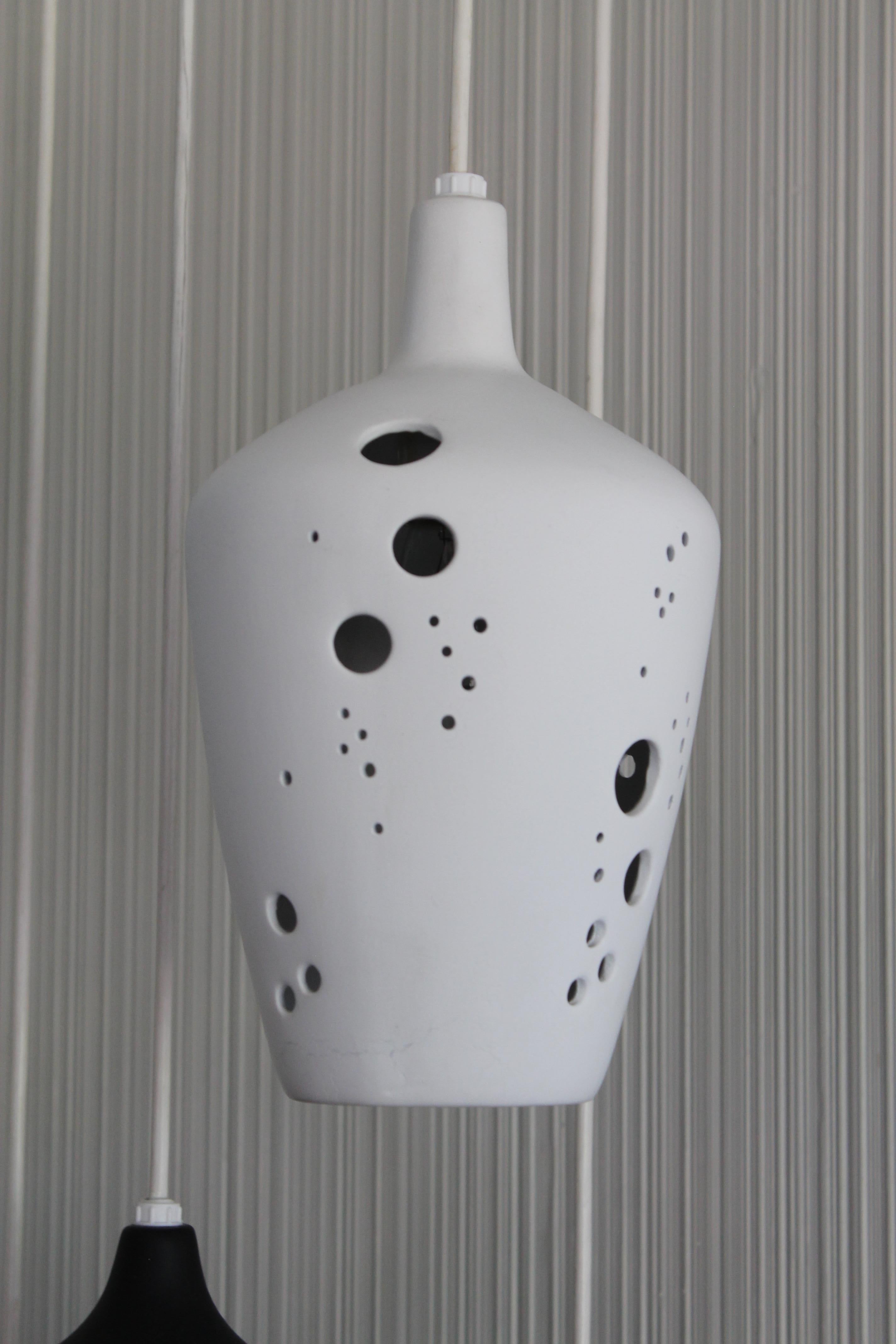 Mid-Century Modern Early 1960s Modern Light Fixture Pierced Ceramic Shades