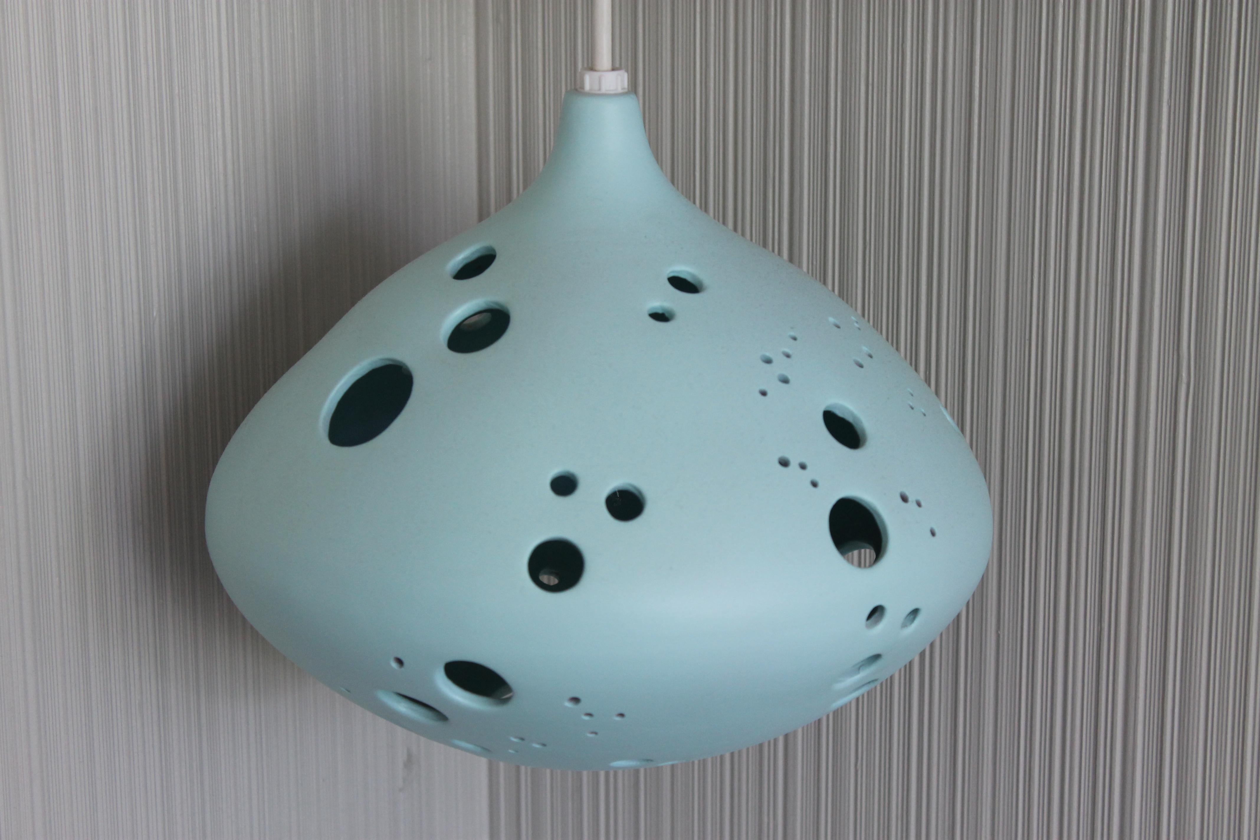 Early 1960s Modern Light Fixture Pierced Ceramic Shades In Good Condition In Palm Springs, CA