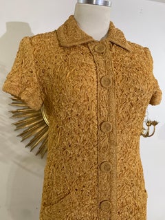 Anfang der 60er Jahre senffarbenes Hemdblusenkleid mit Reißverschluss / Knopfleiste