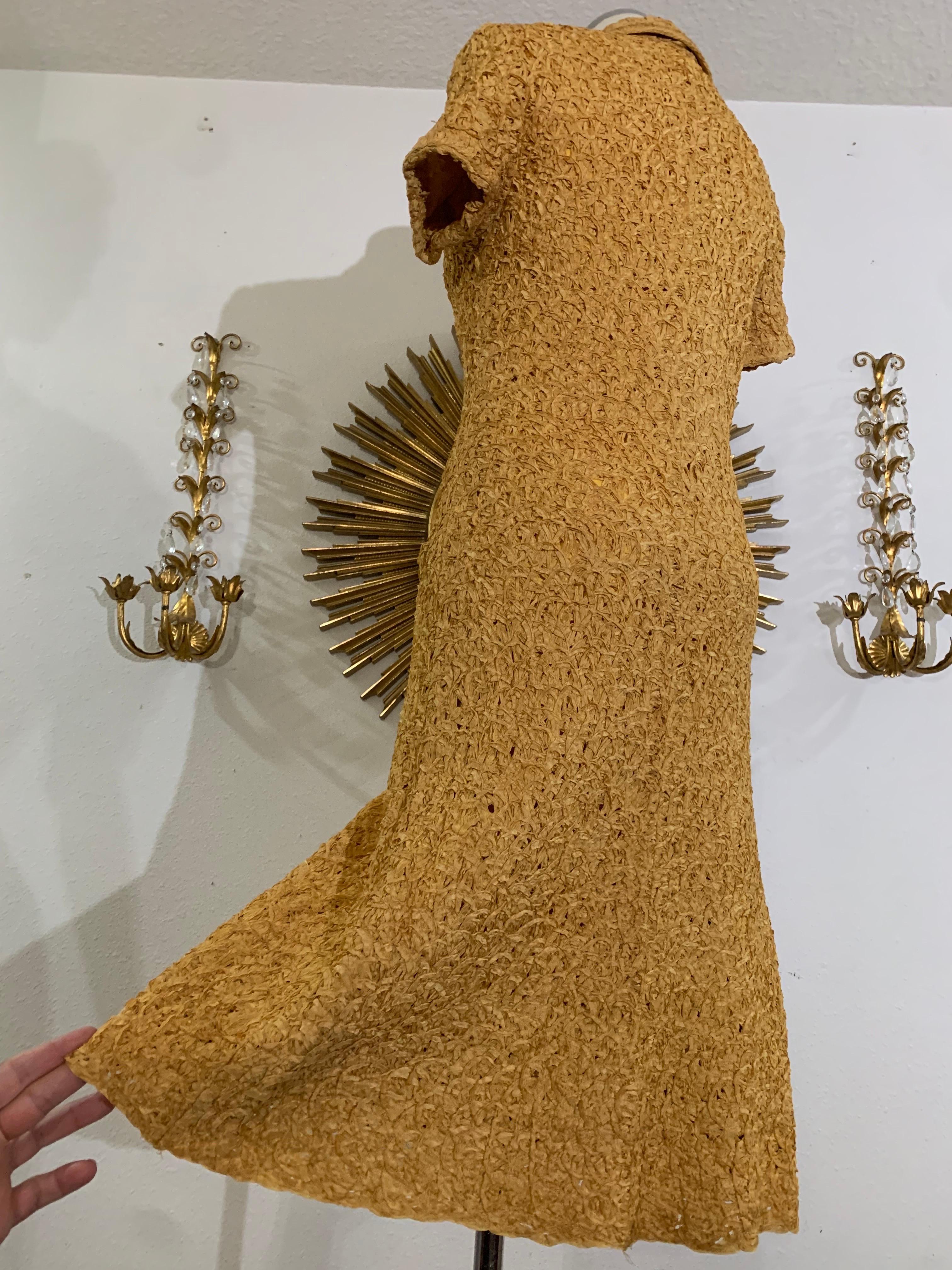 Early 60s Mustard Toned Shirtwaist Ribbon-Knit Dress w Zipper / Button Front For Sale 1