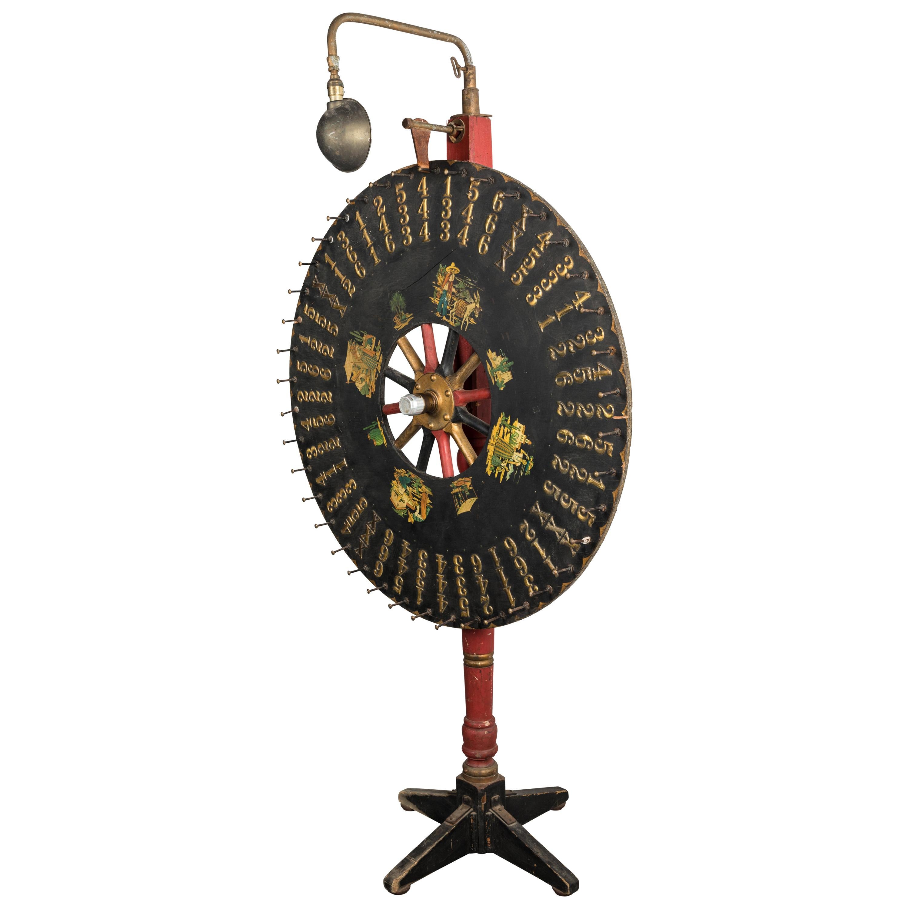 Early Carnival Midway 7.5 Foot Tall Game Wheel Monterey with Gooseneck Light