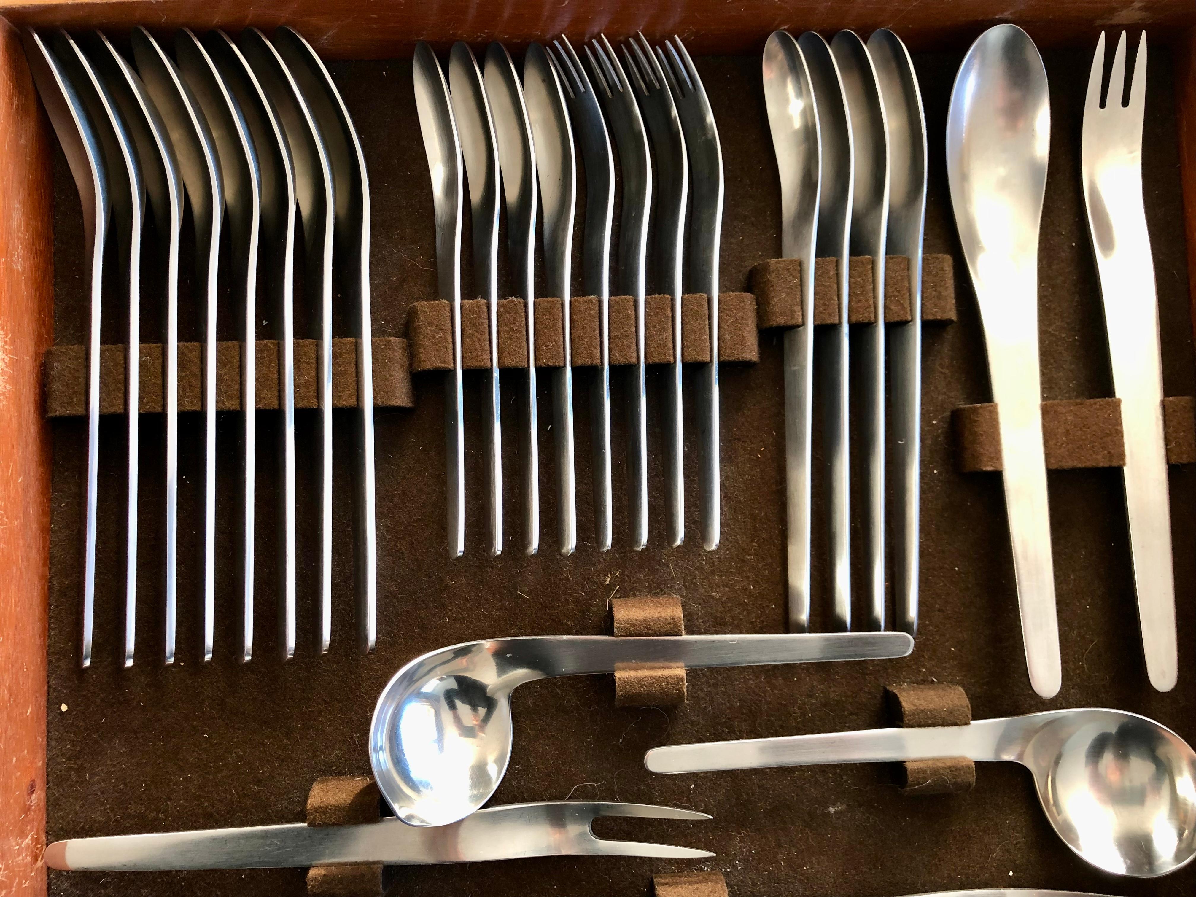 Space Age Early 77 Pc. Set of Arne Jacobsen for Anton Michelsen Flatware, Circa 1958