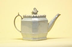 Early 1800 English Octagonal Lead-Glazed Earthenware Teapot with Swan Finial