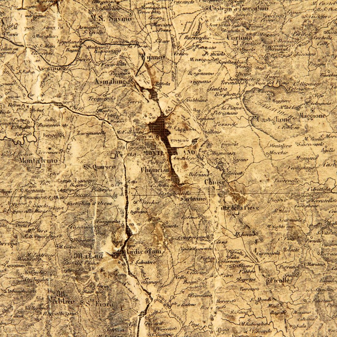 Wood Early ‘900 map of ‘Gran Carta d’Italia’ by Stabilimento Giuseppe Civelli