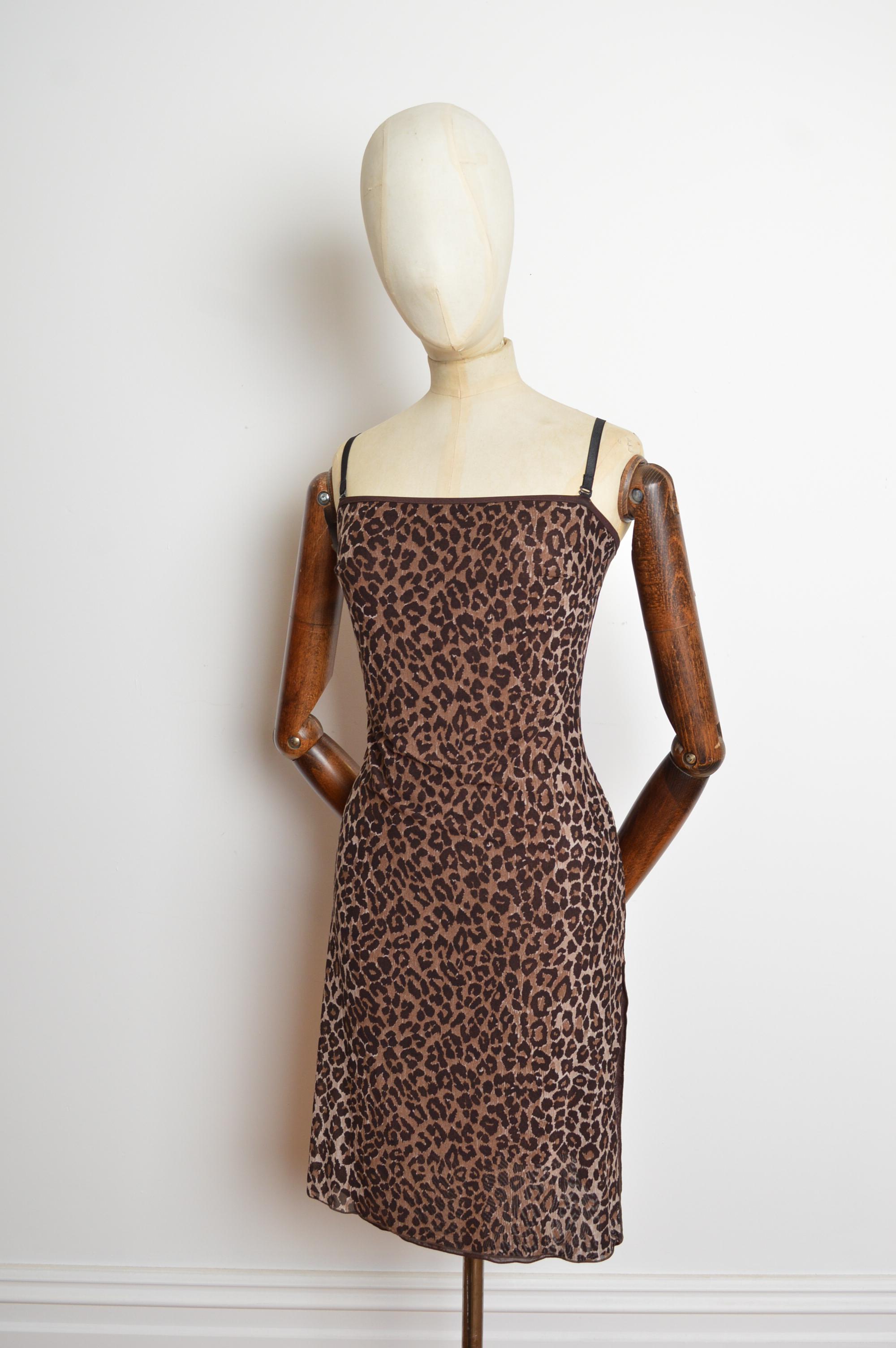 Marrone Dolce & Gabbana, abito a sottoveste con stampa leopardata dei primi anni '90 in vendita