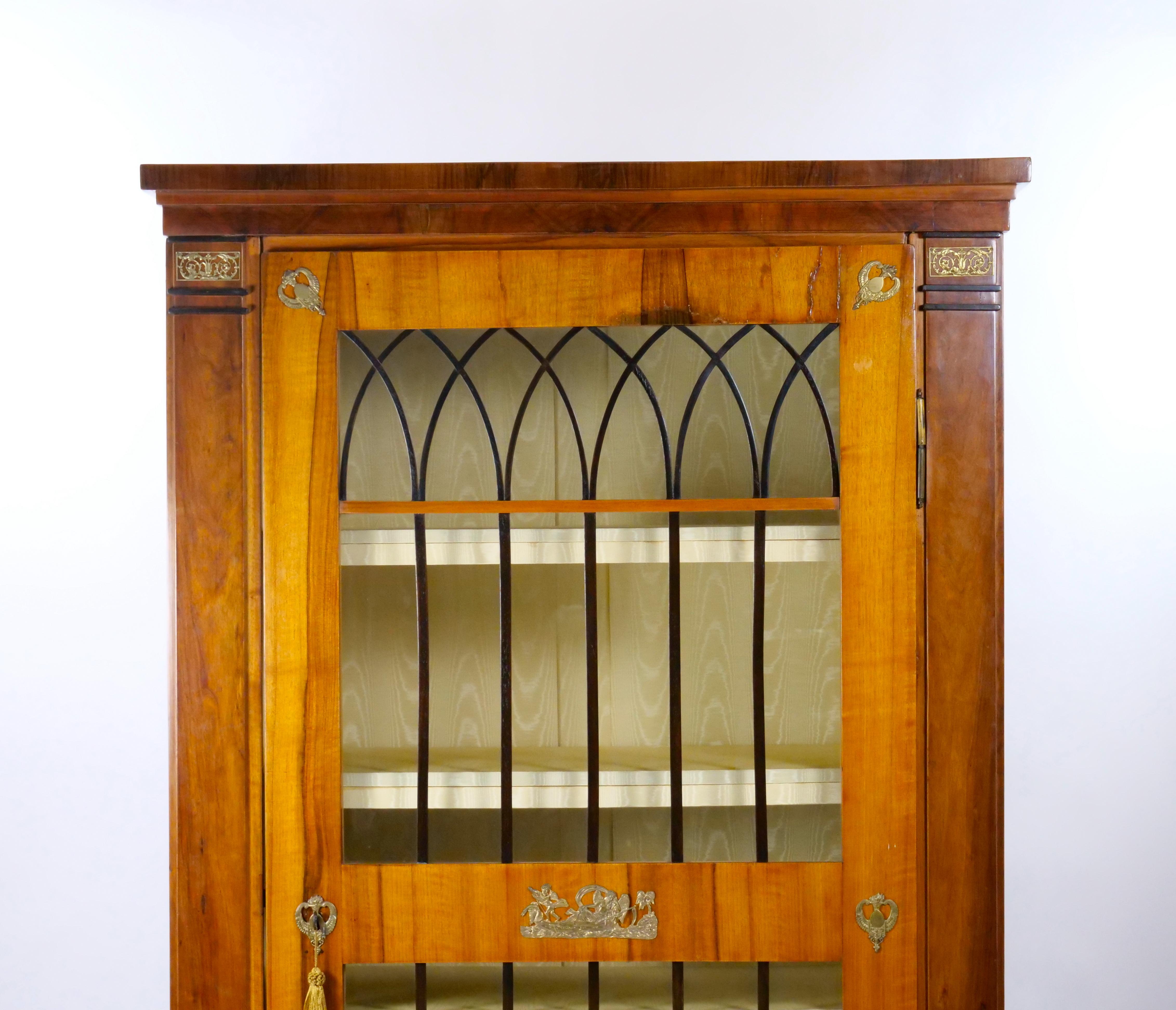 Hungarian Early 9th Century Biedermeier Walnut / Bronze Mounted Bookcase / Cabinet For Sale