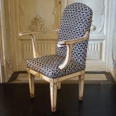 Early 19th Century Sweden Tall Armchair, Lacquered Wood, B/W Woven Fabric